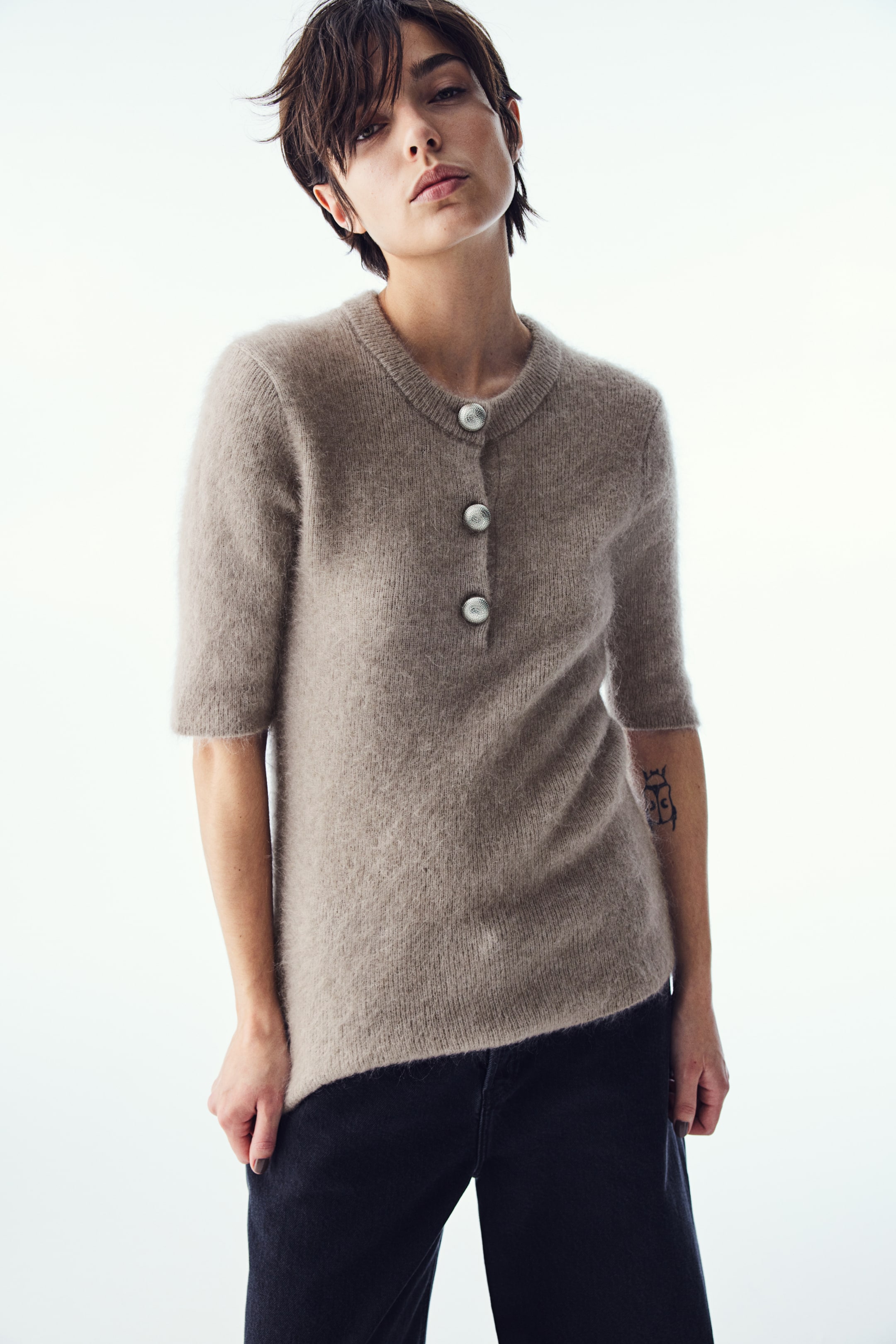 Mohair-Blend Top with Button Details