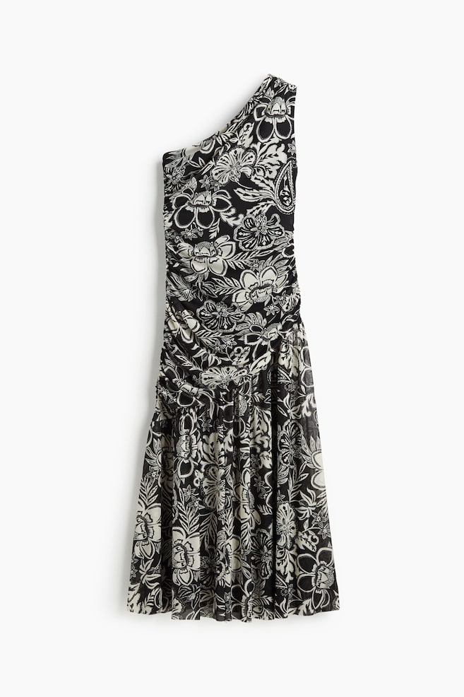 Robe asymétrique à effet drapé - Noir/fleuri/Bleu - 1