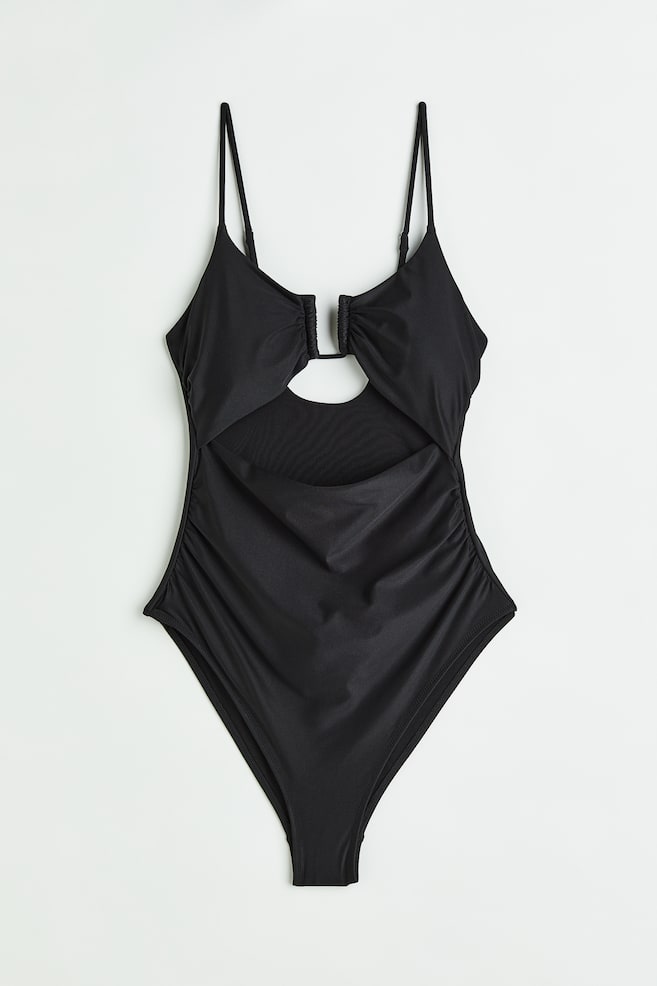 High-leg cut-out swimsuit - Black/Cerise - 2