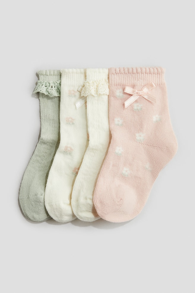 4-pack socks - Light pink/Floral/Light purple/Pink/Beige/Light pink/Pink/Floral/Cream/Beige - 1