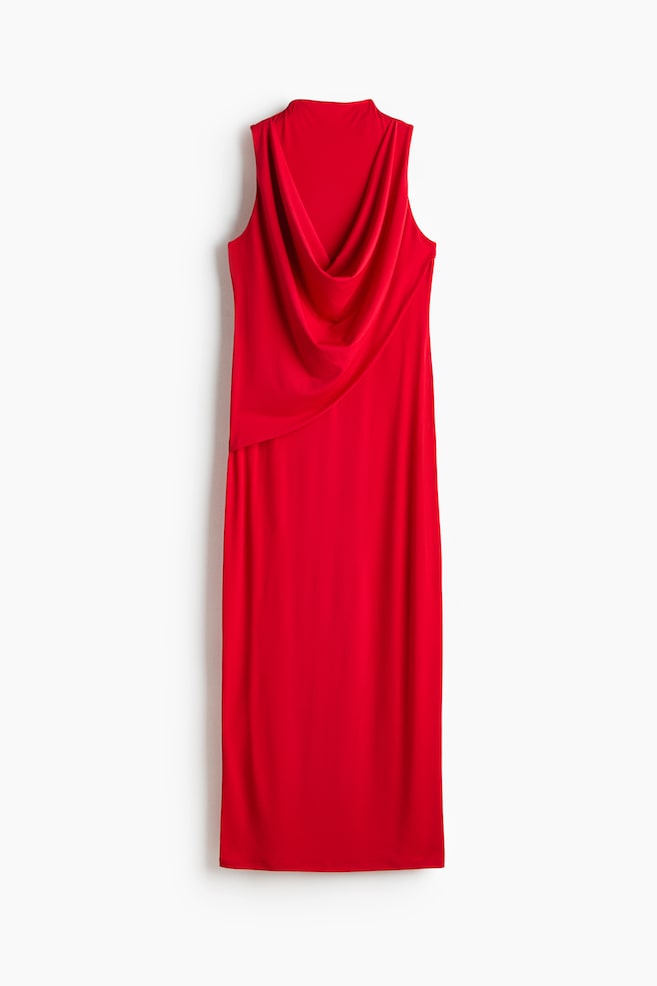 Draped Maxi Dress - Red/Olive green - 1