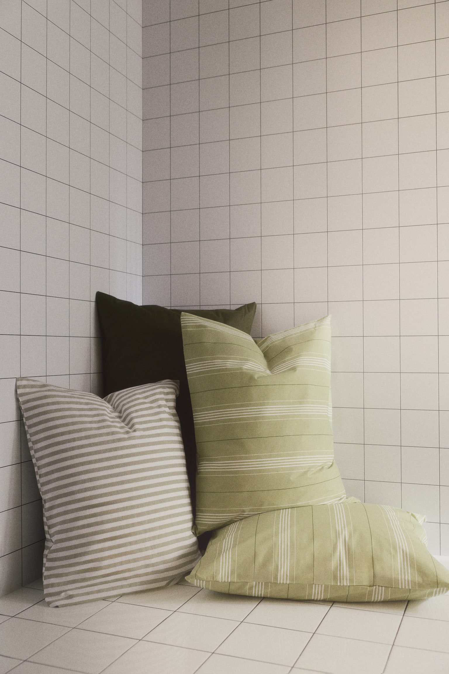 Striped cotton pillowcase - Sage green/White striped/Sage green/Striped/Dark beige/Striped/Light taupe/Striped - 2