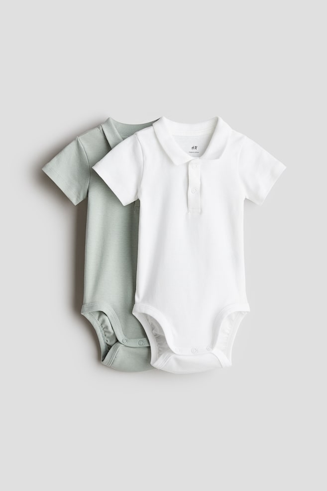 2-pack Pointelle Bodysuits - Dusty light green/White - 1
