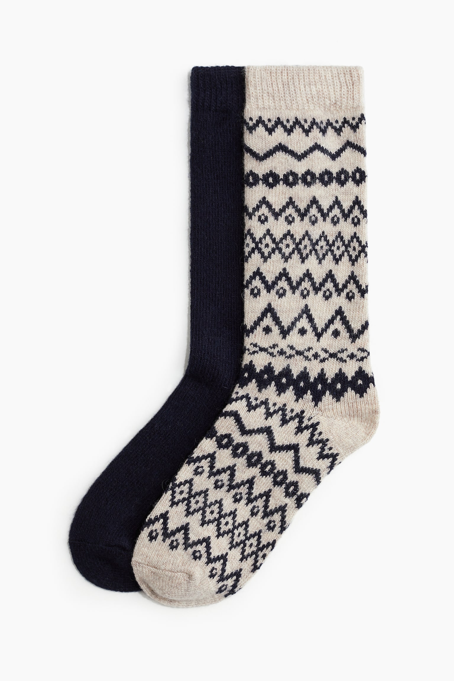 2-pack socks - Light beige marl/Navy blue/Beige/Patterned/Dark grey/Patterned/Light grey marl/Patterned - 2