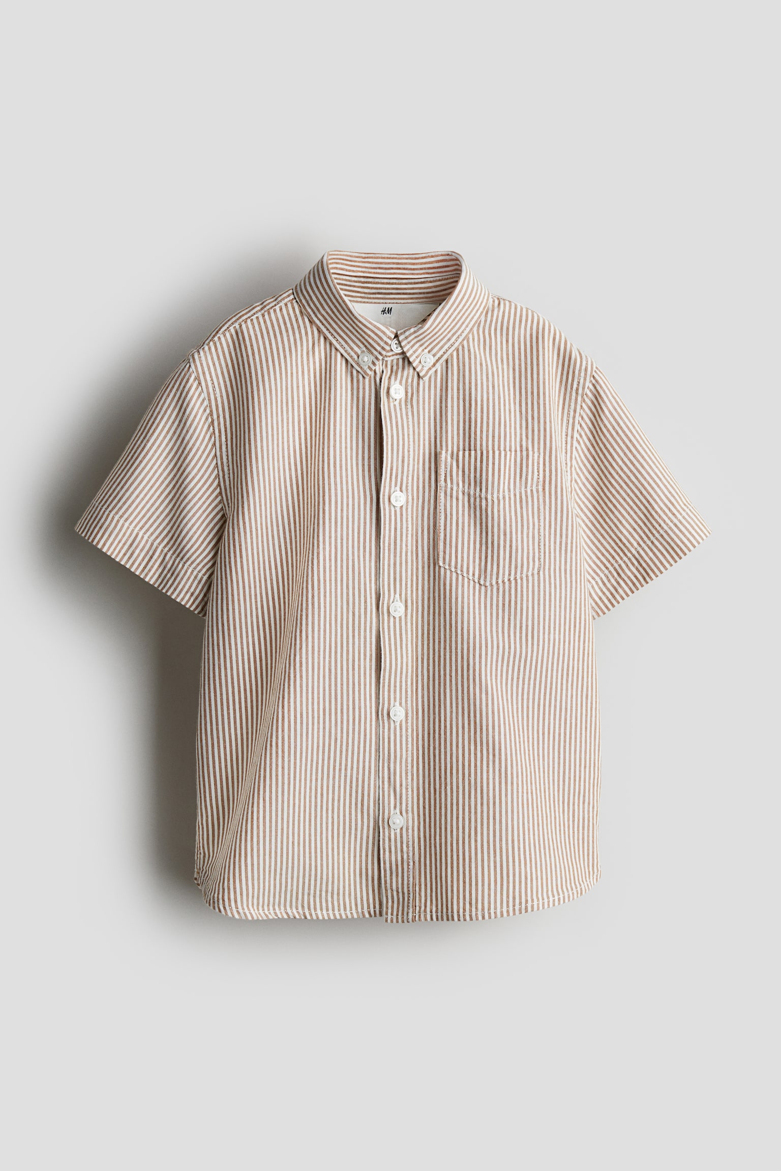 Short-sleeved Oxford shirt - Beige/Striped/Black - 1