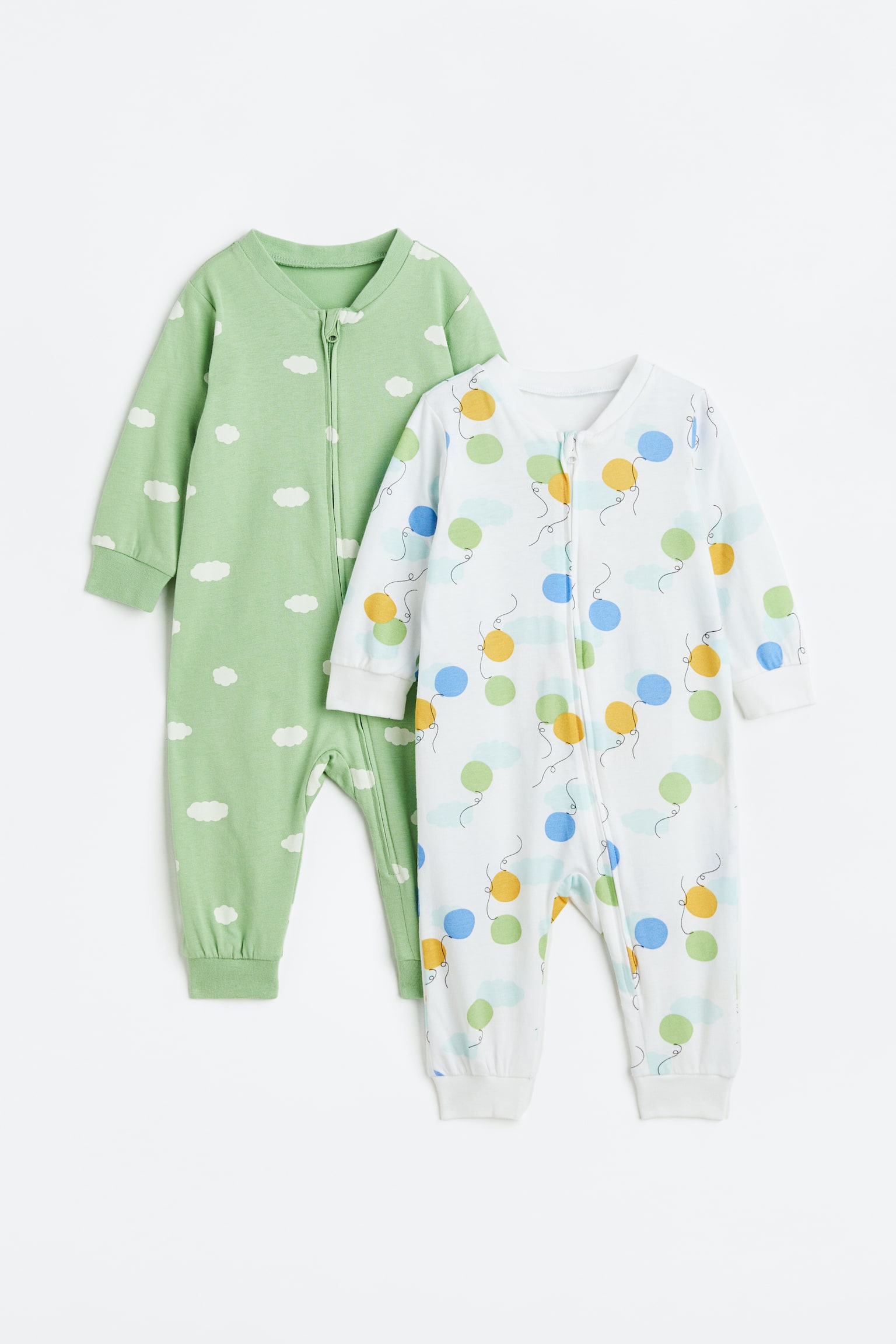 2-pack Pattern Cotton Pyjamas - Light green/Clouds/White/Hearts/White/Ladybugs/Light greige/Animals/White/Elephants/Mole/Pandas/Green/Stripe/Dark blue/Clouds/Light purple/Hearts/Dark grey/Dogs/Light dusty green/Giraffes/Dark blue/Stars/Light greige/Animals/Blue/Space/Pink/Clouds/Dark blue/Floral - 1