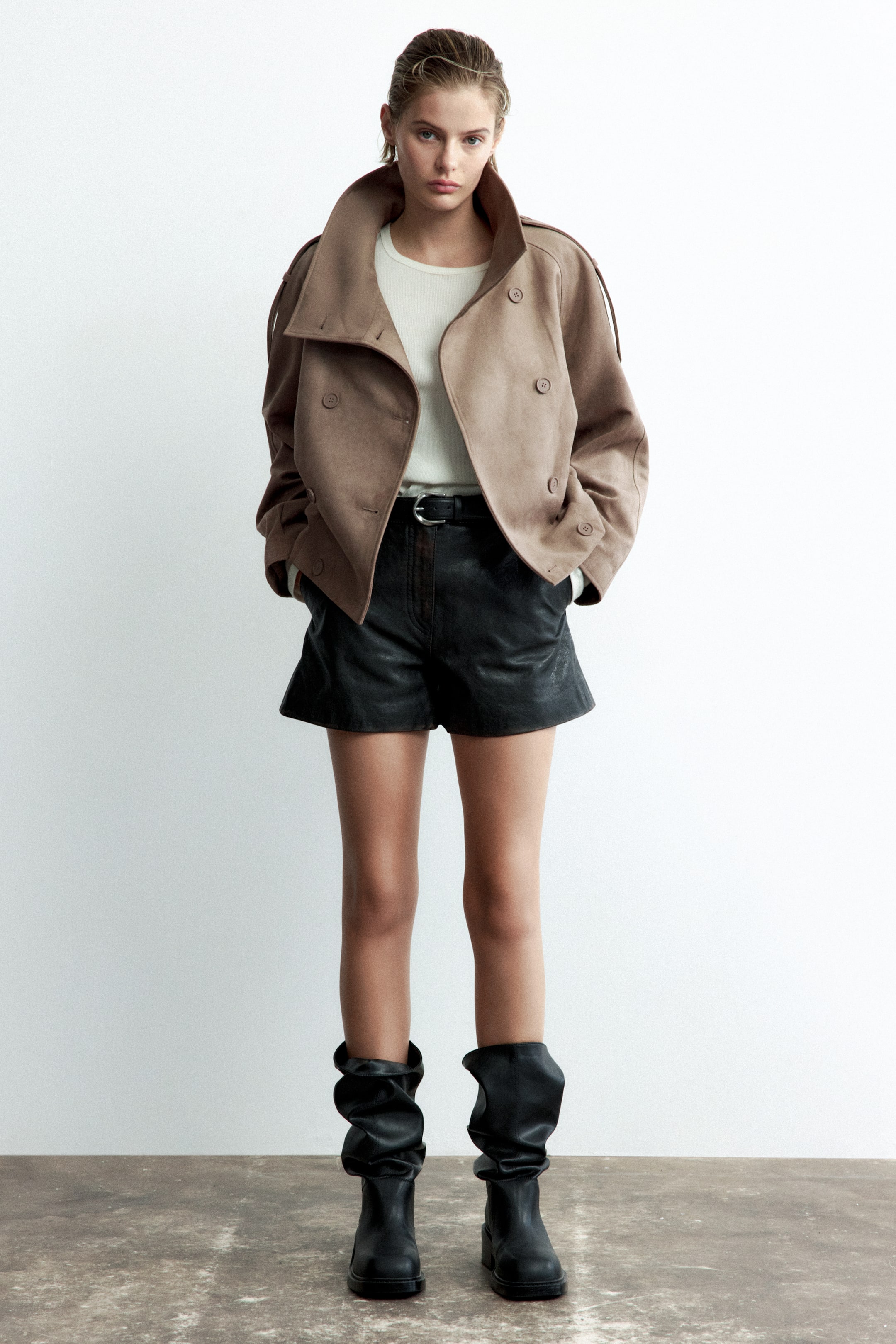 Женские куртки H&M Double-Breasted Funnel-Collar Jacket — фото 4
