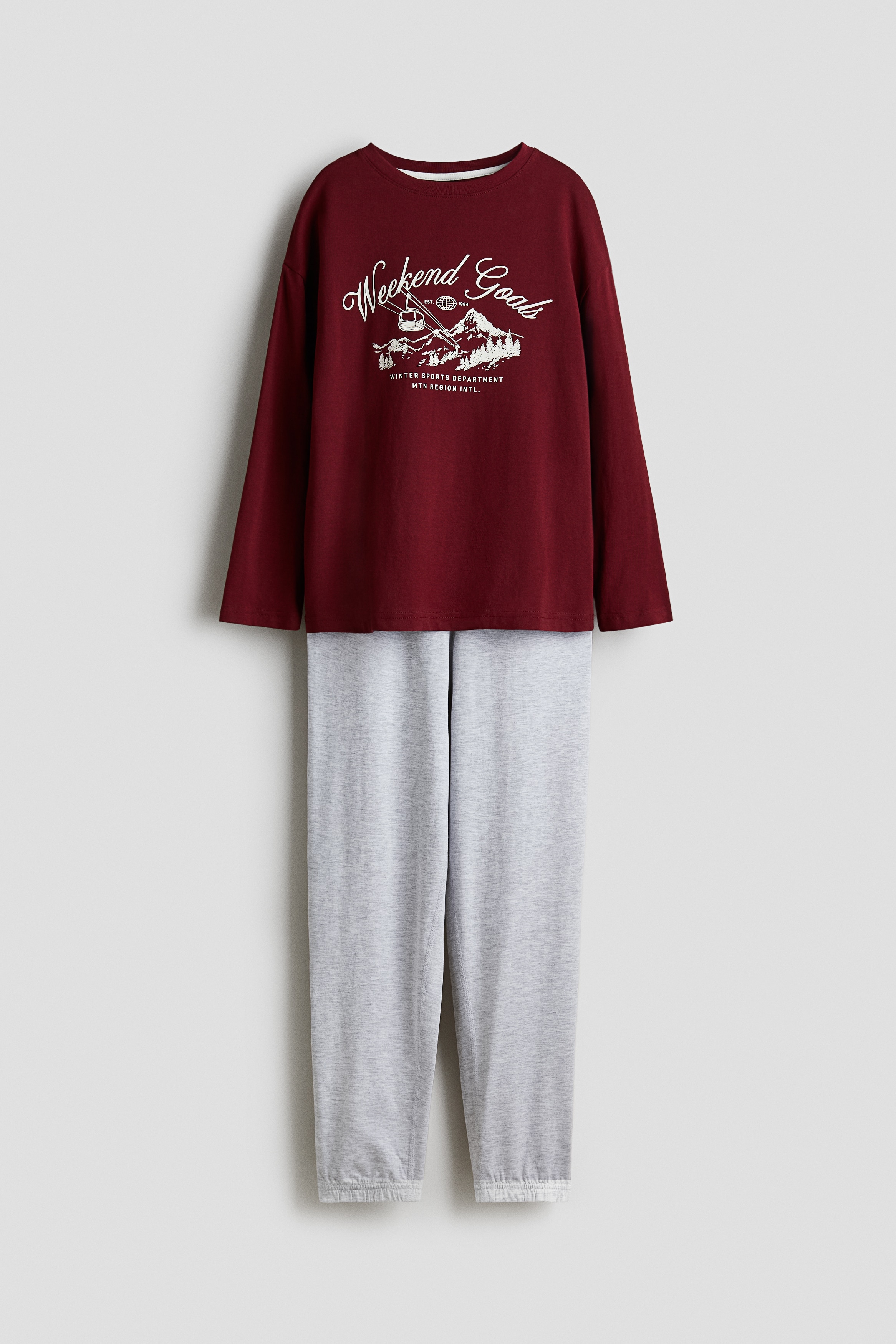 Gutt - Mørk rød/Weekend Goals Pyjamas i bomull med trykt motiv - Size: 146/152 (10-12Y)  - H&M