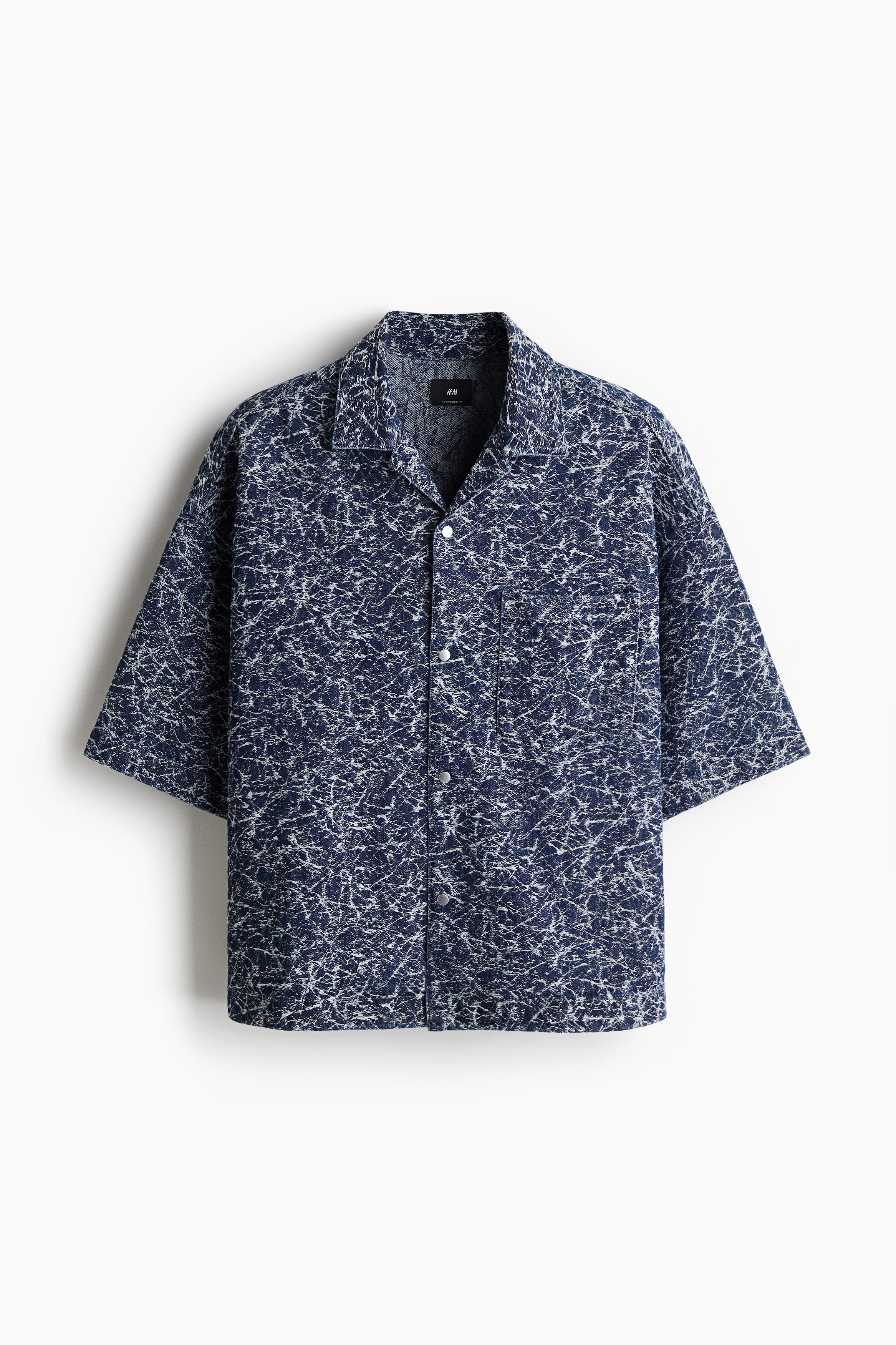 Camisa denim estampada Oversized Fit - Azul oscuro/Estampado