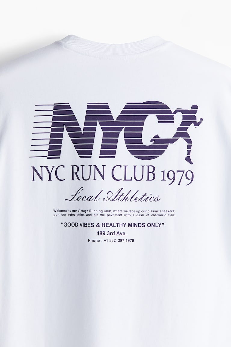 Loose Fit Printed T-shirt White/NYC Run Club Men H&M SG