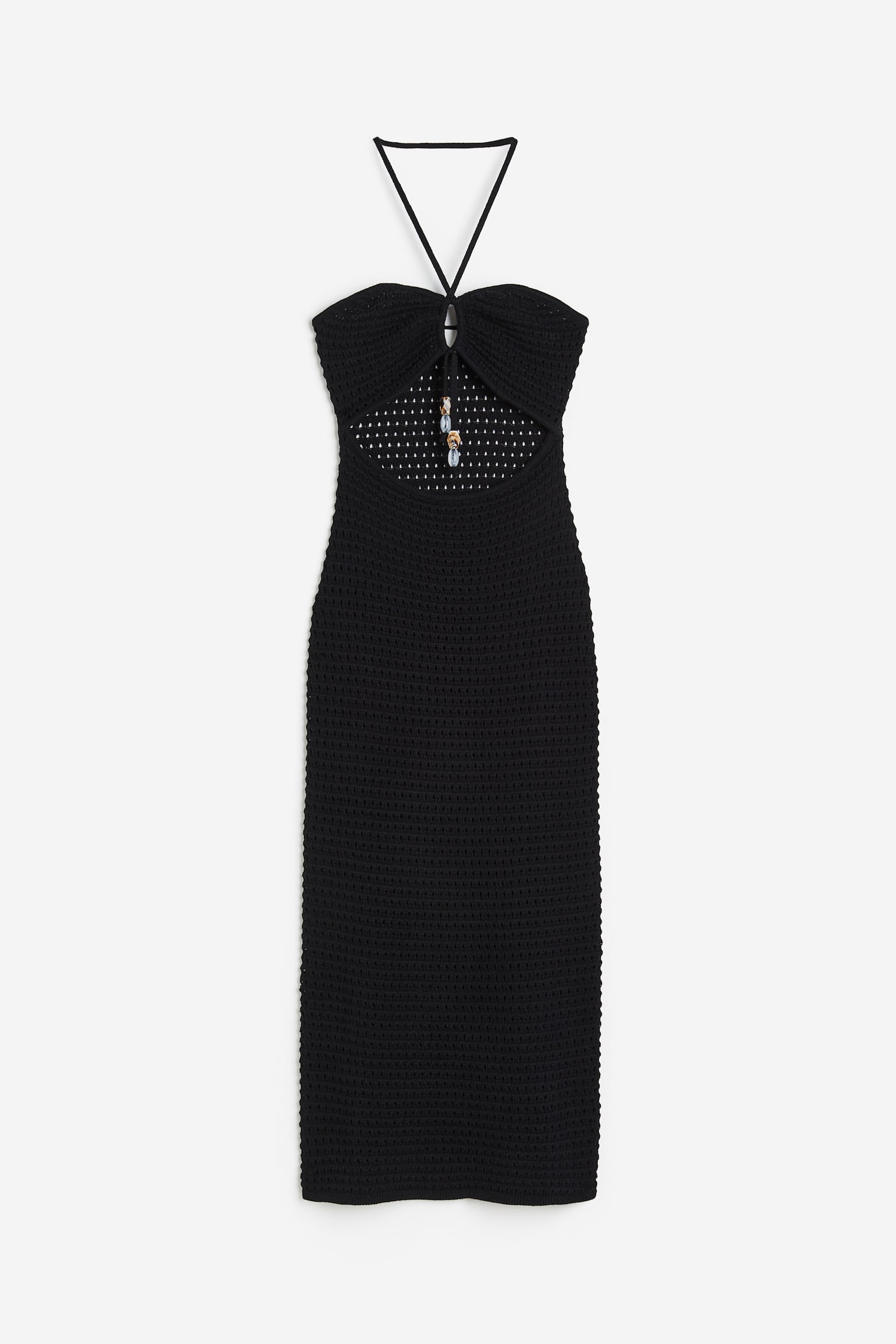 Crochet Look Halterneck Dress - Black - 1