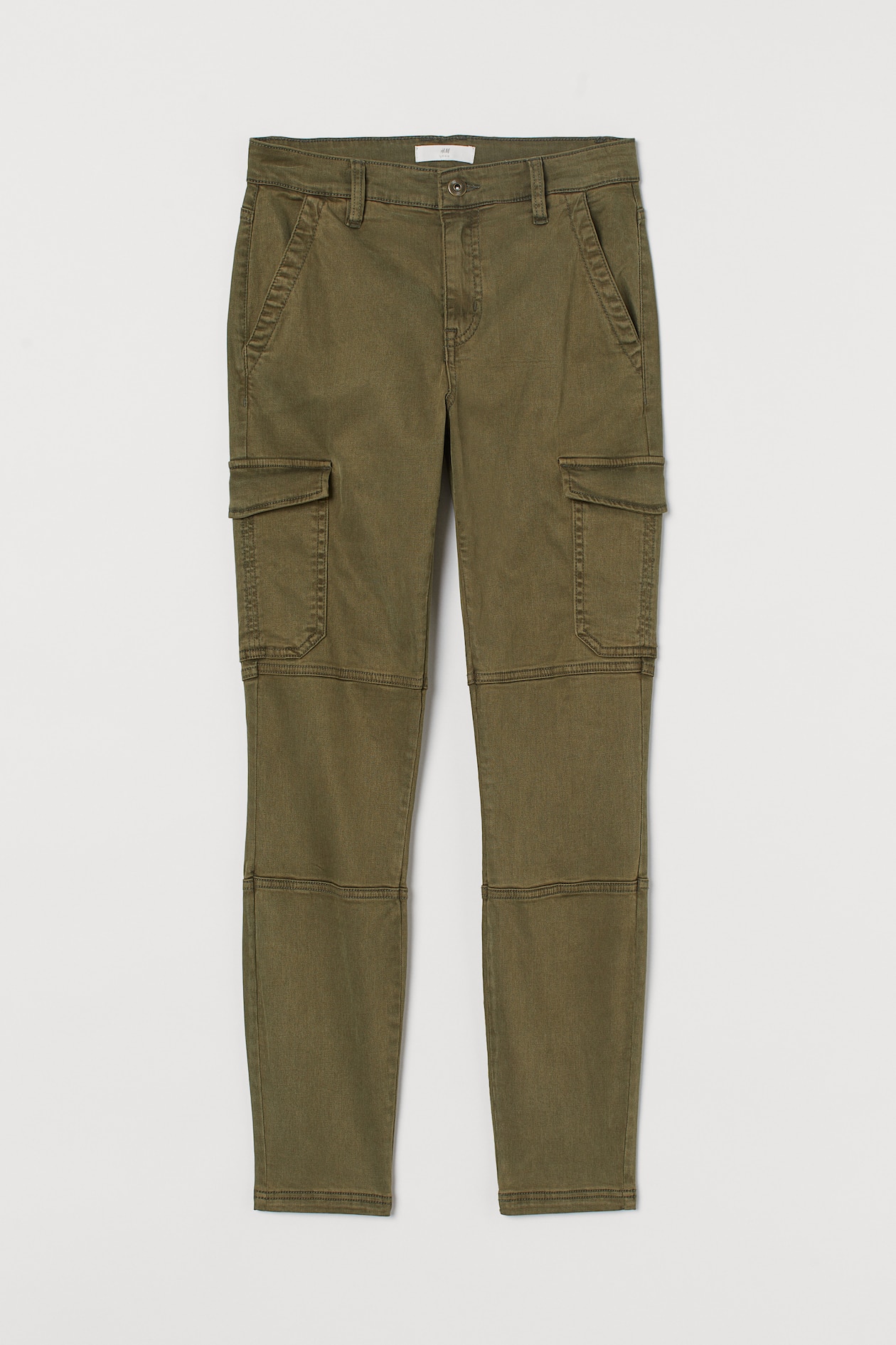 Cargo trousers Slim Fit - Regular waist - Long - Dark khaki green ...