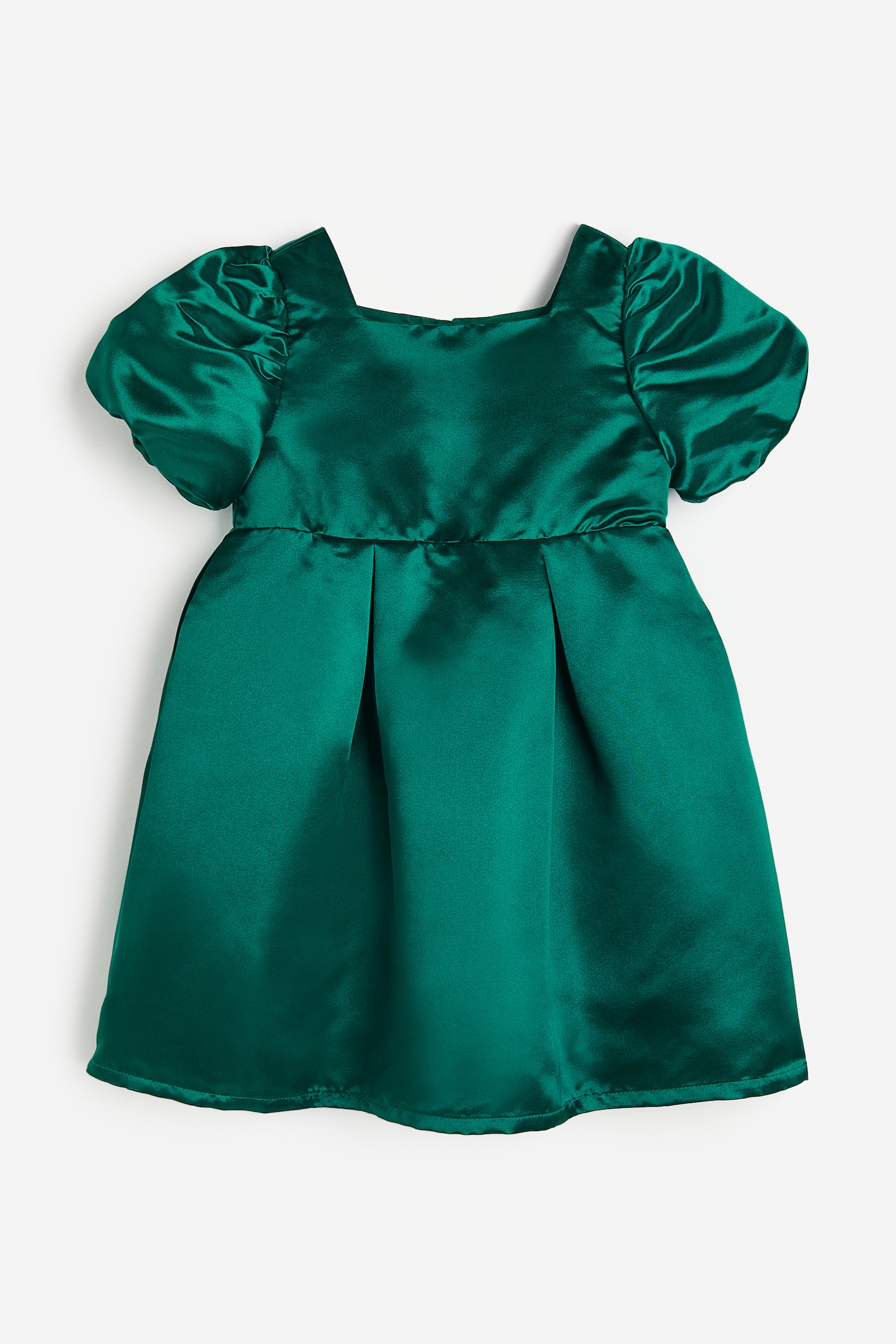 Balloon Sleeve Satin Dress - Dark green - 1