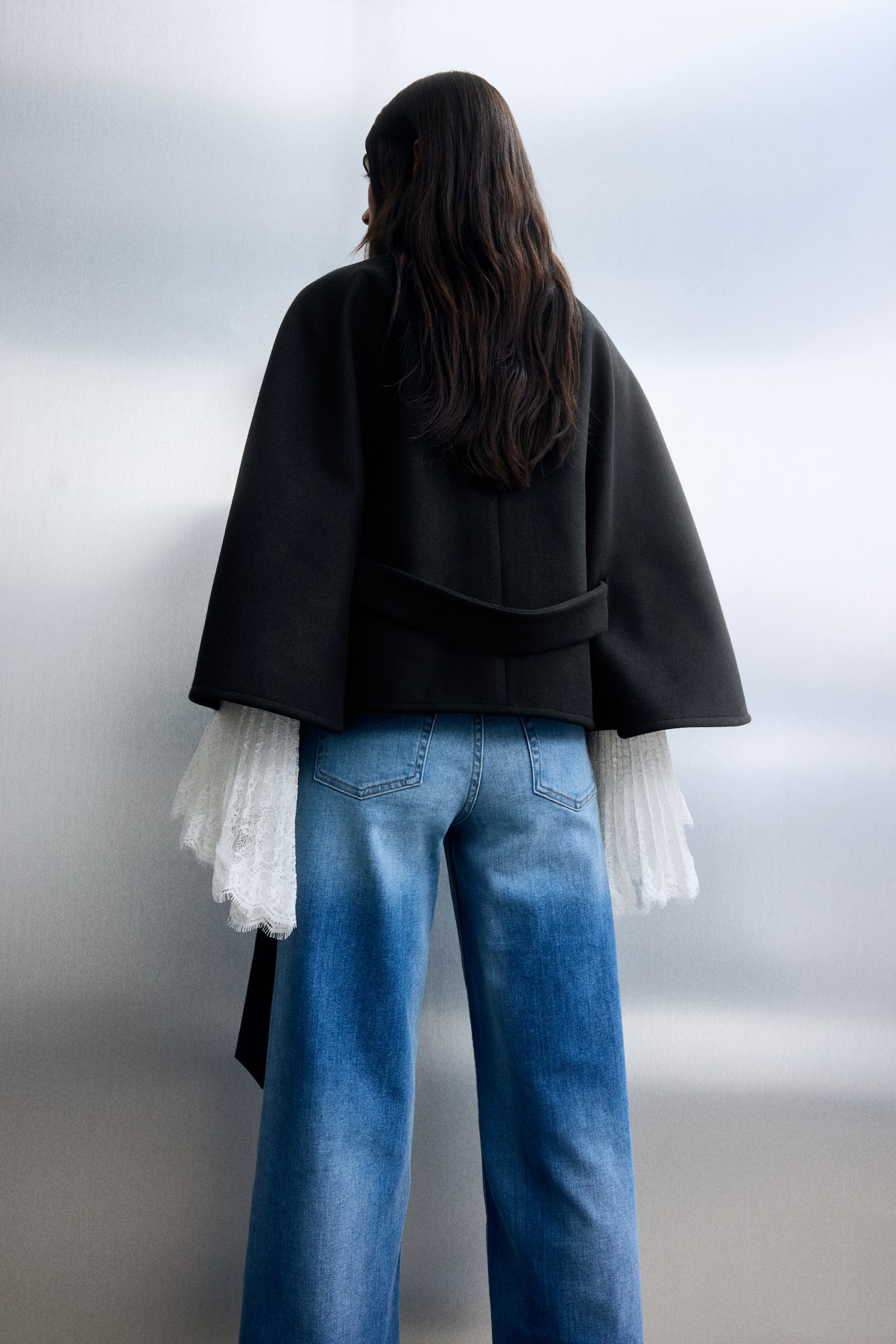 Belted cape coat - Black/Dark brown - 5