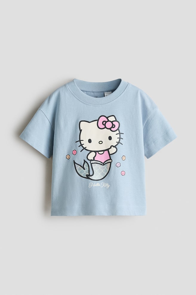 Print-motif cotton T-shirt - Light blue/Hello Kitty/Light blue/Hello Kitty/Cream/Capyfun - 1