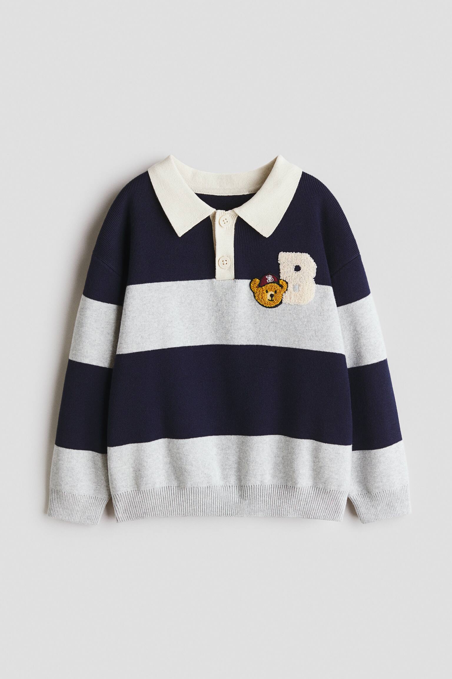 Motif-detail rugby shirt - Navy blue/Teddy bear - 1