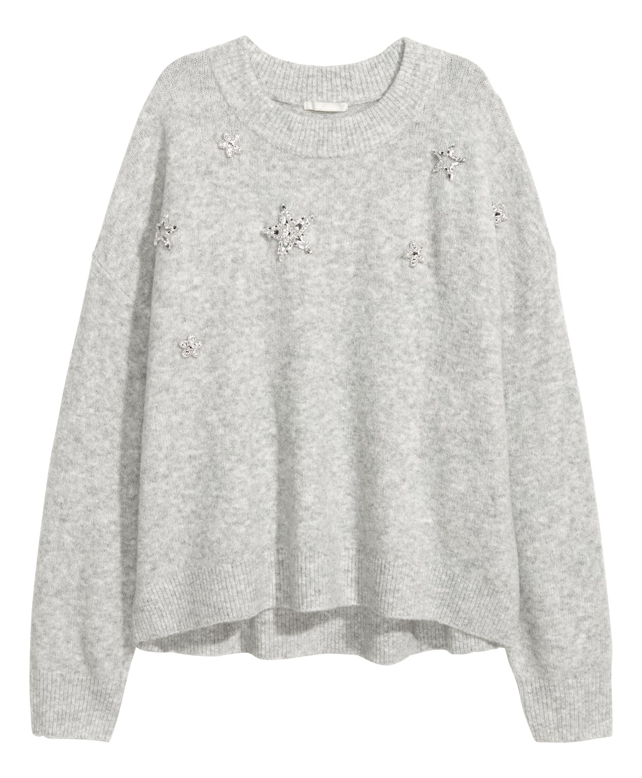 Knitted beaded jumper - Long sleeve - Grey - Ladies | H&M GB