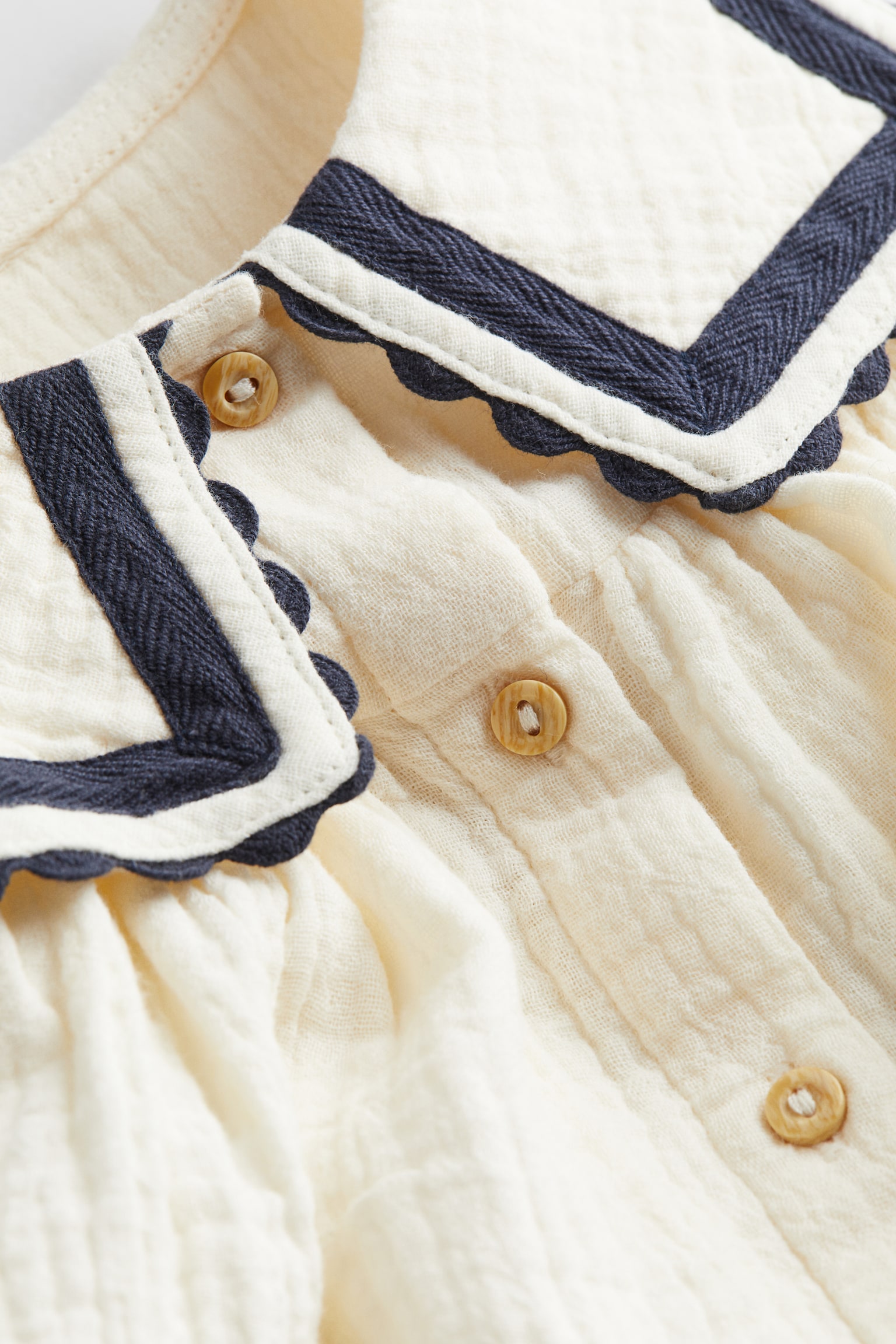 2-piece Muslin Dress & Bloomers Set - Cream/Navy blue - 3