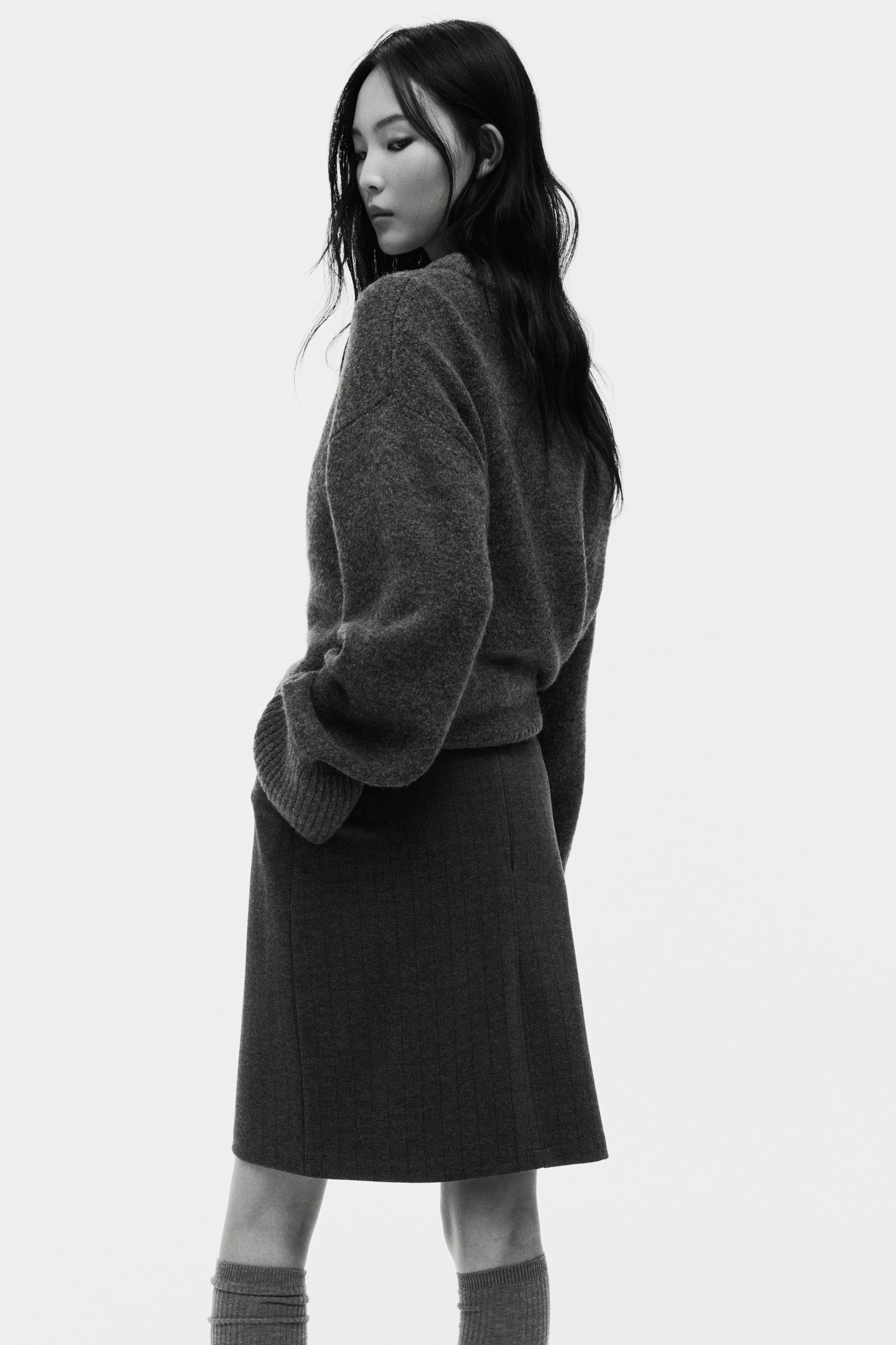 Преглед на по-голямо изображение: Пола тип молив от трико - Сив меланж/Райета - ЖЕНИ | H&M BG 3