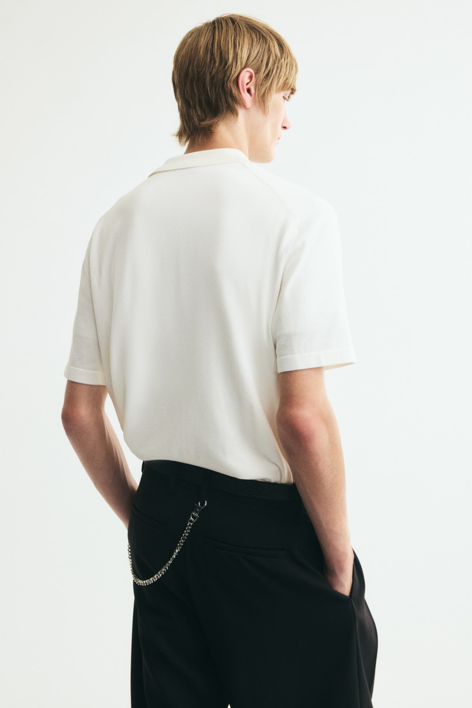 Мужская рубашка H&M Regular-Fit Fine-Knit, цвет: Кремовый — фото 3