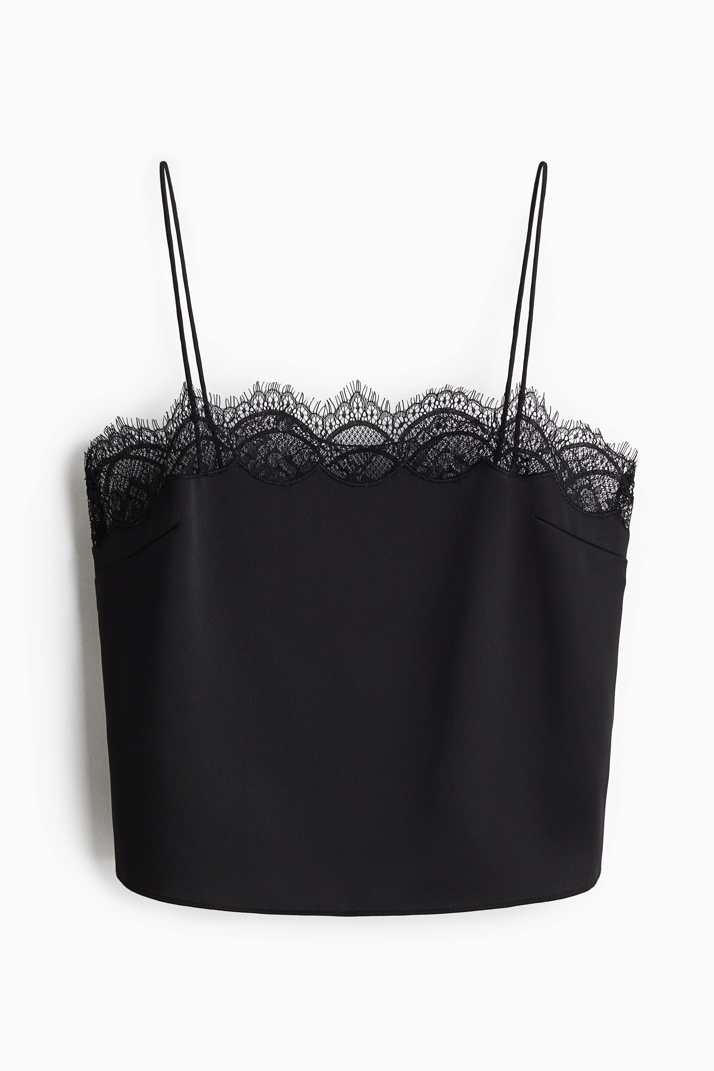 Lace Trim Satin Cami - Black