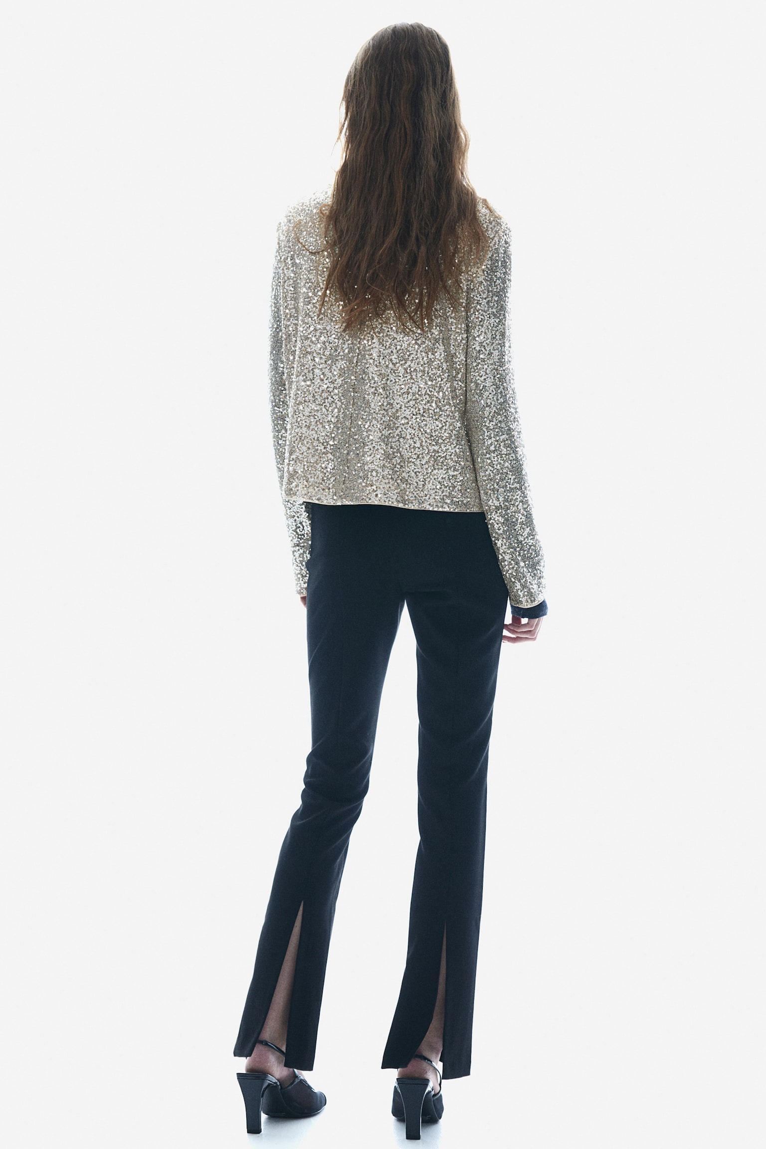 Sequined turtleneck top - Light beige/Silver-coloured/Black/Navy blue - 5