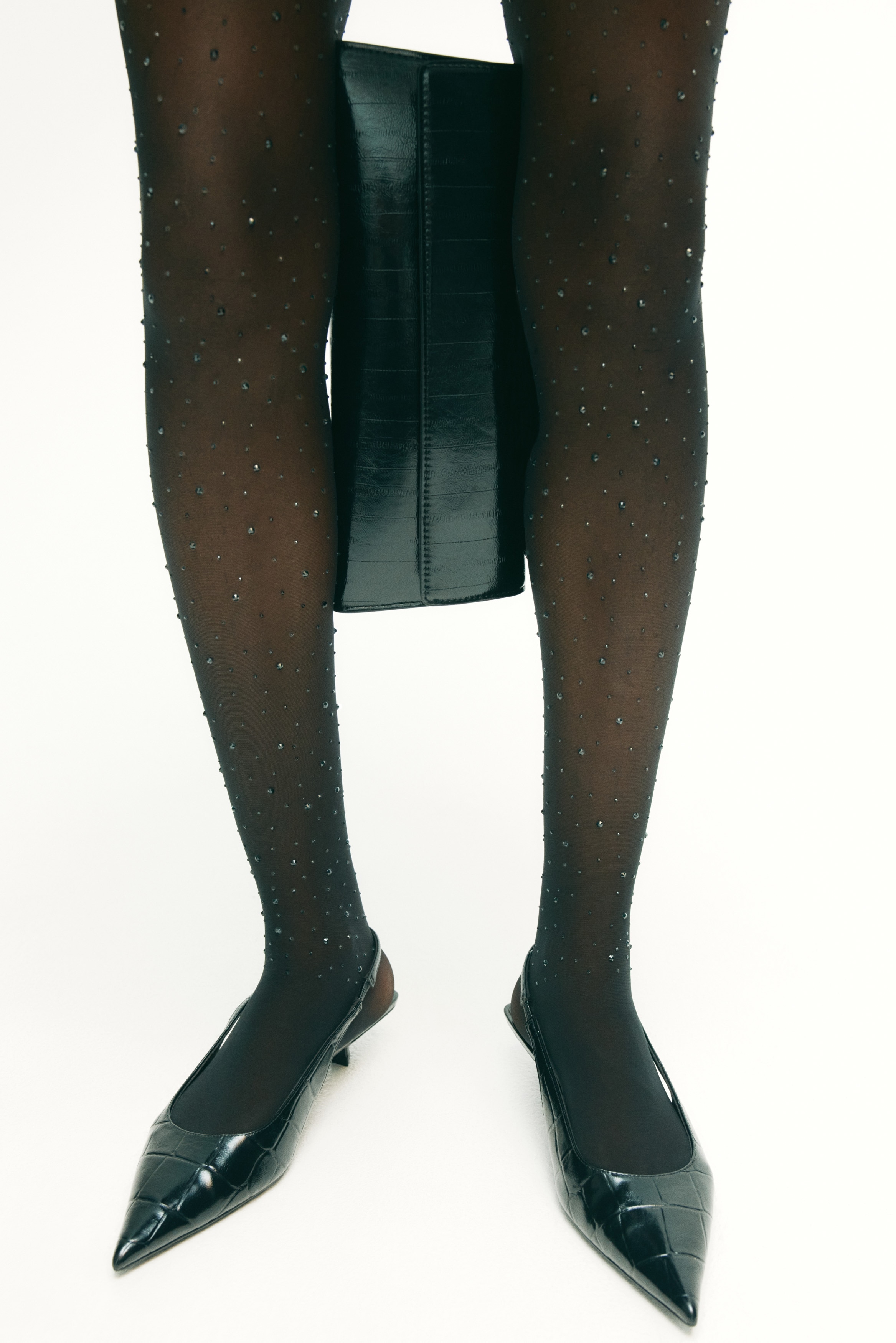 Rhinestone-embellished tights - Black