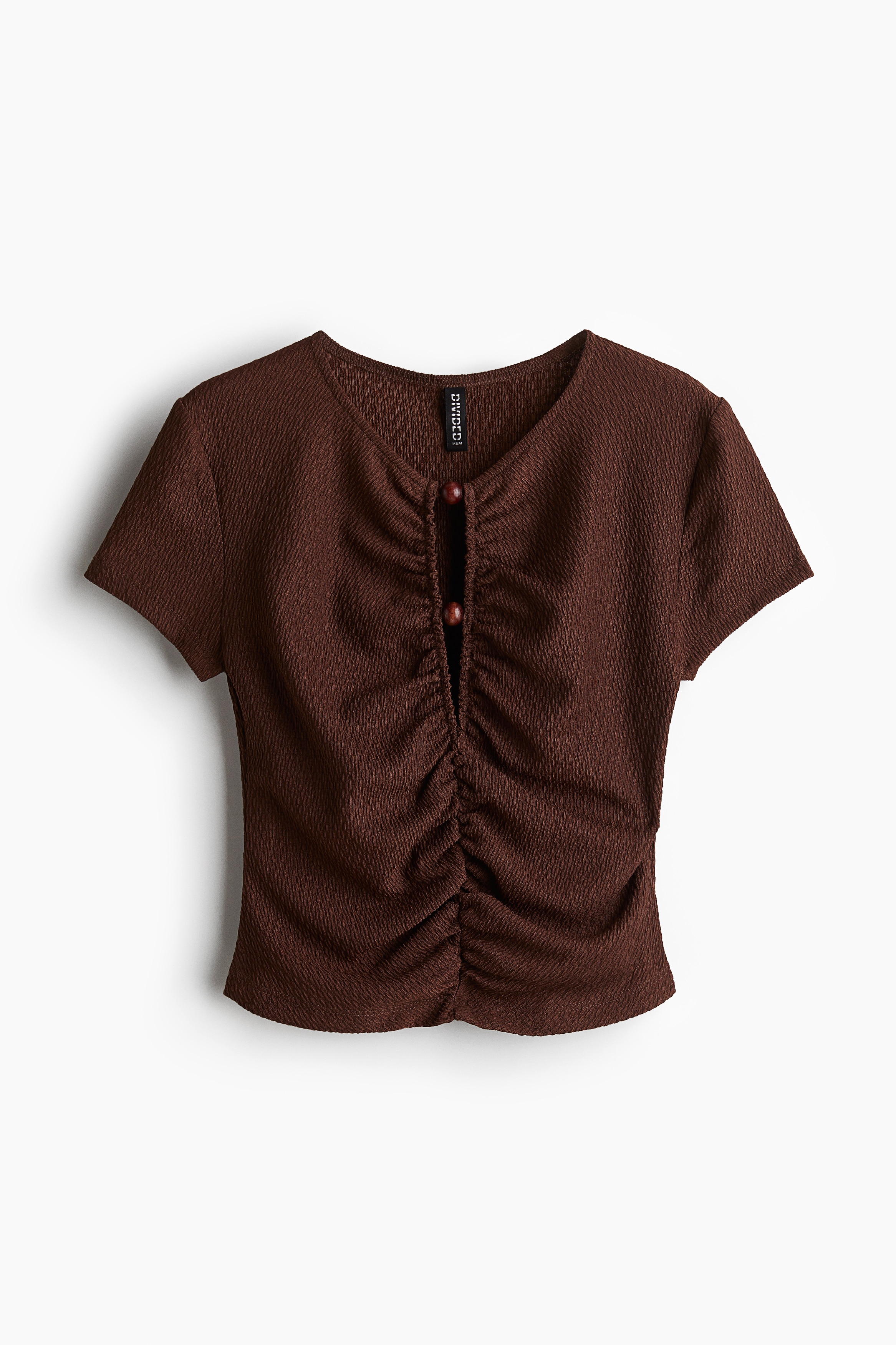 Camisola com franzido e detalhe de contas - Castanho escuro/Creme/Preto