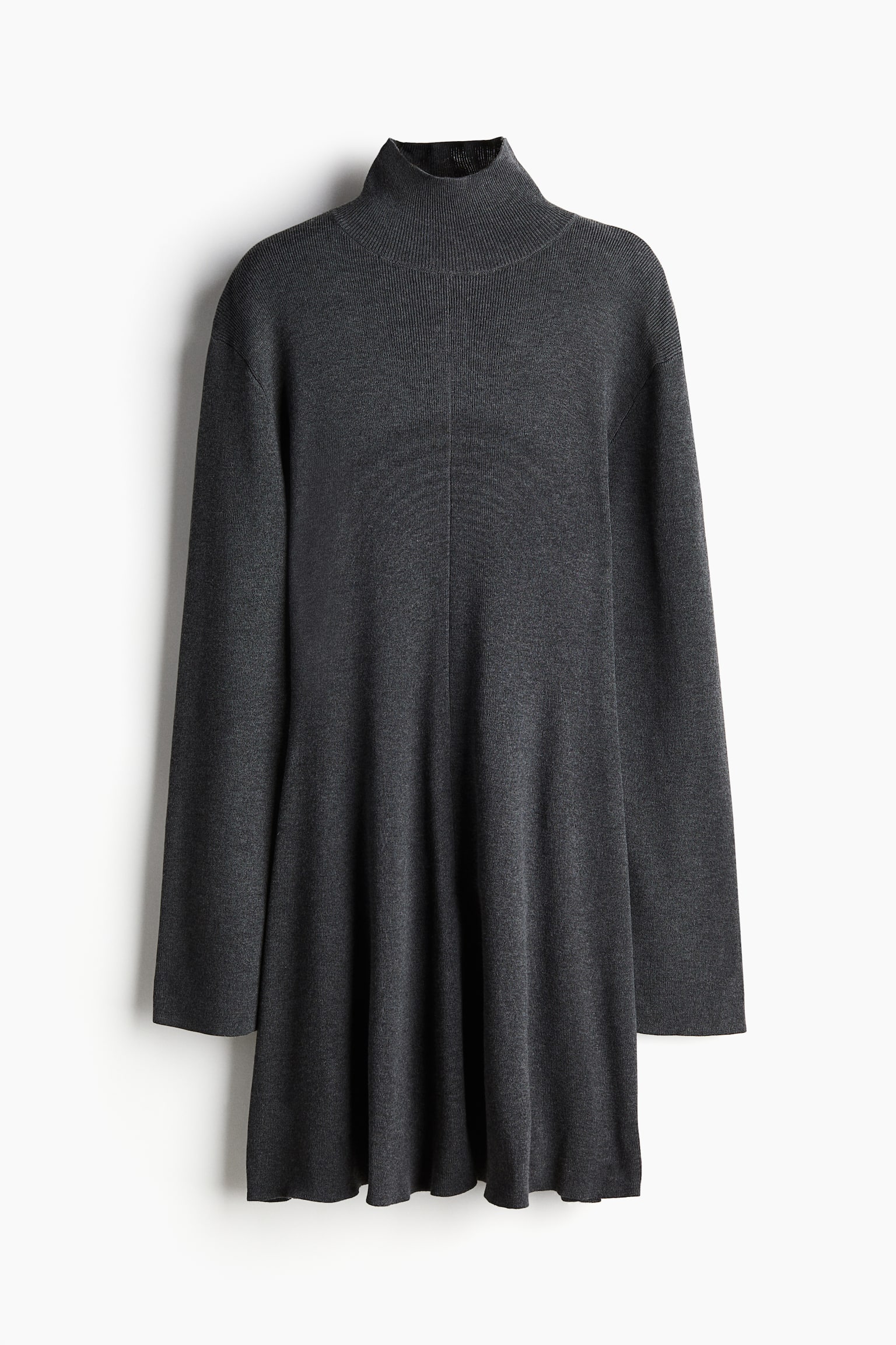 Fine-knit turtleneck dress - Dark grey marl/Dark khaki green - 2