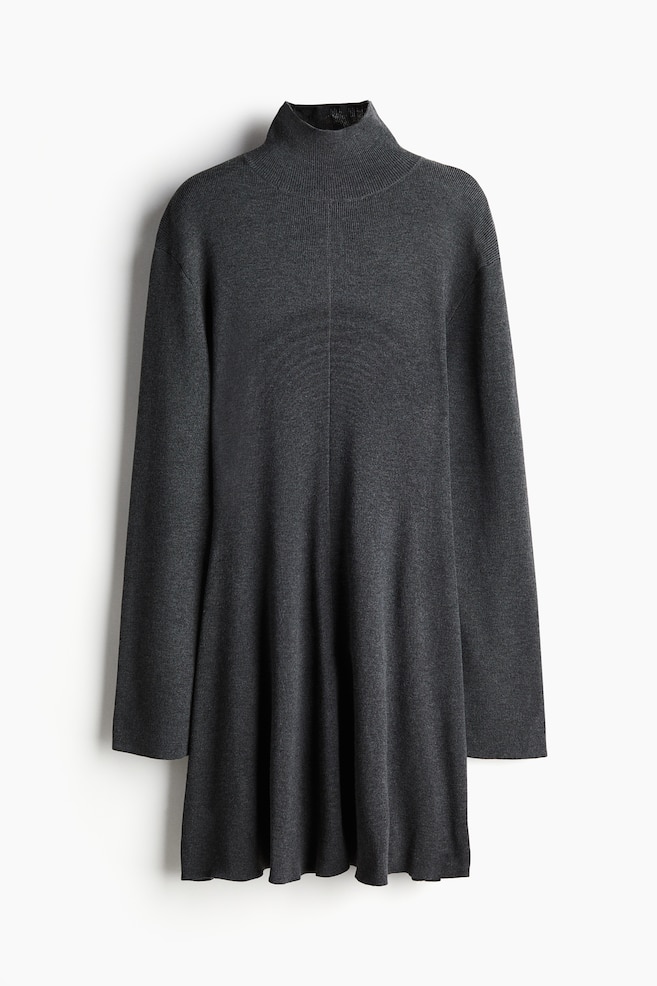 Fine-knit turtleneck dress - Dark grey marl/Dark khaki green - 1