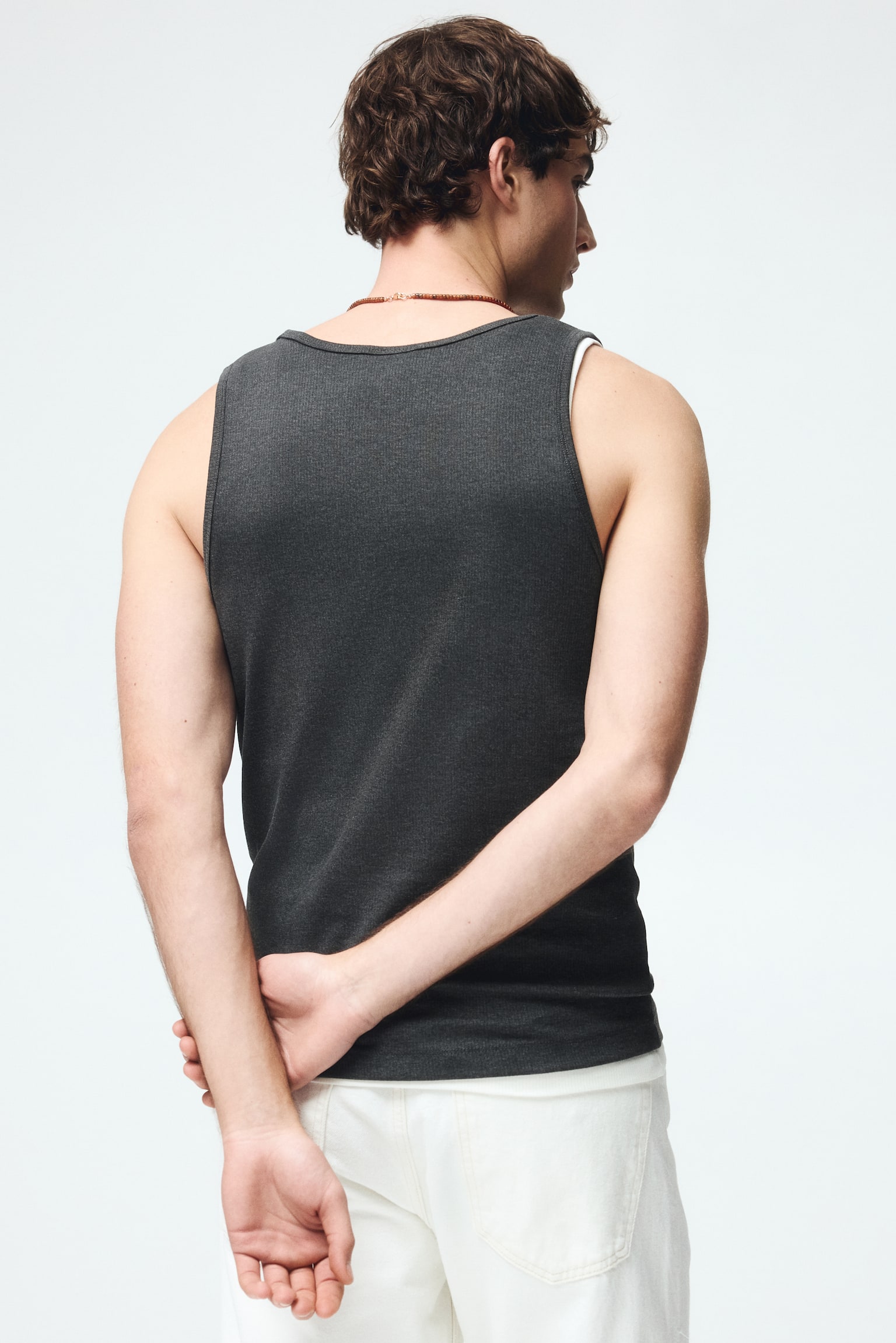 גופיית ריב Slim Fit-אפור כהה - 5