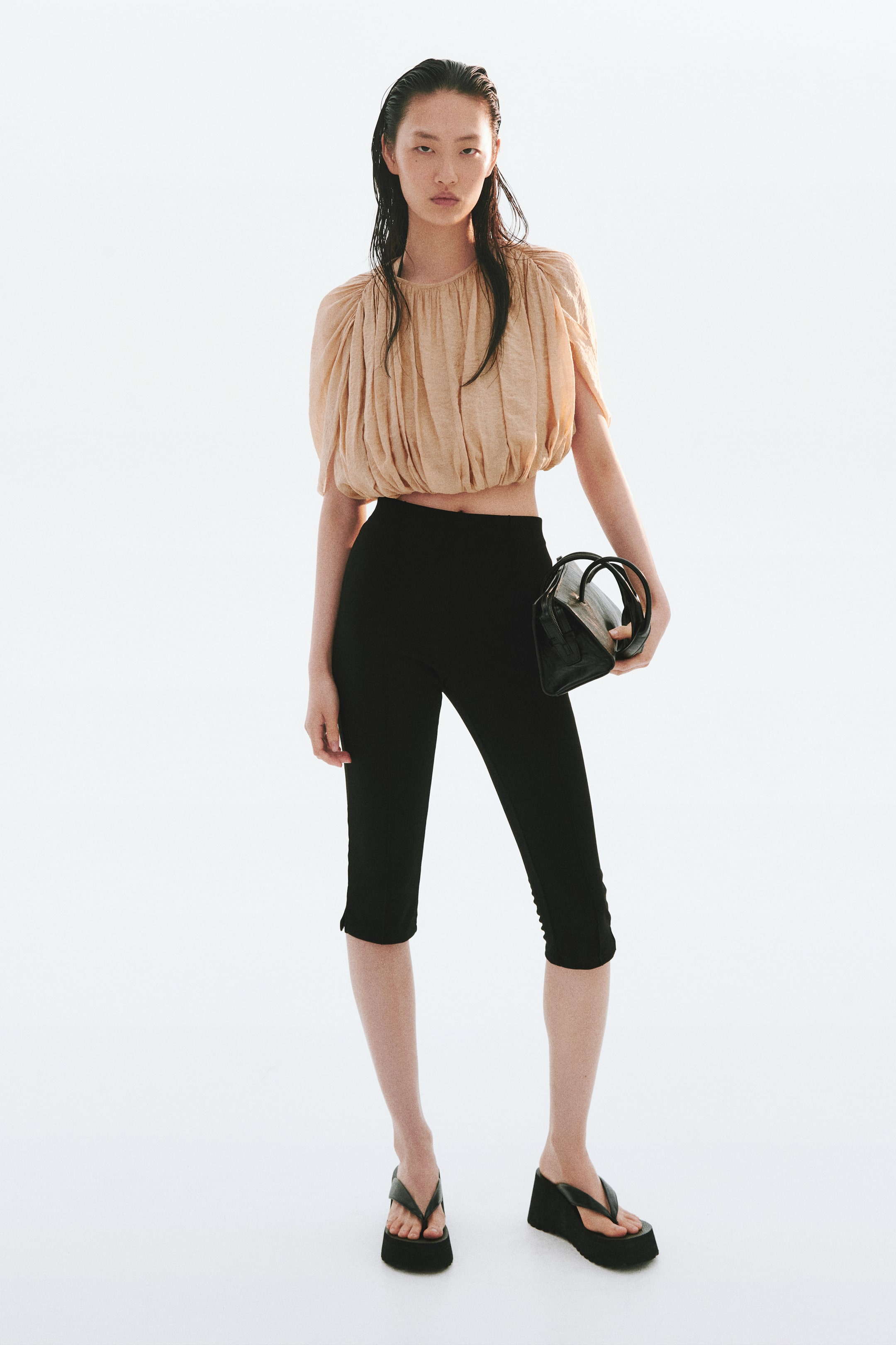 Bubble-Hem Crêpe Top