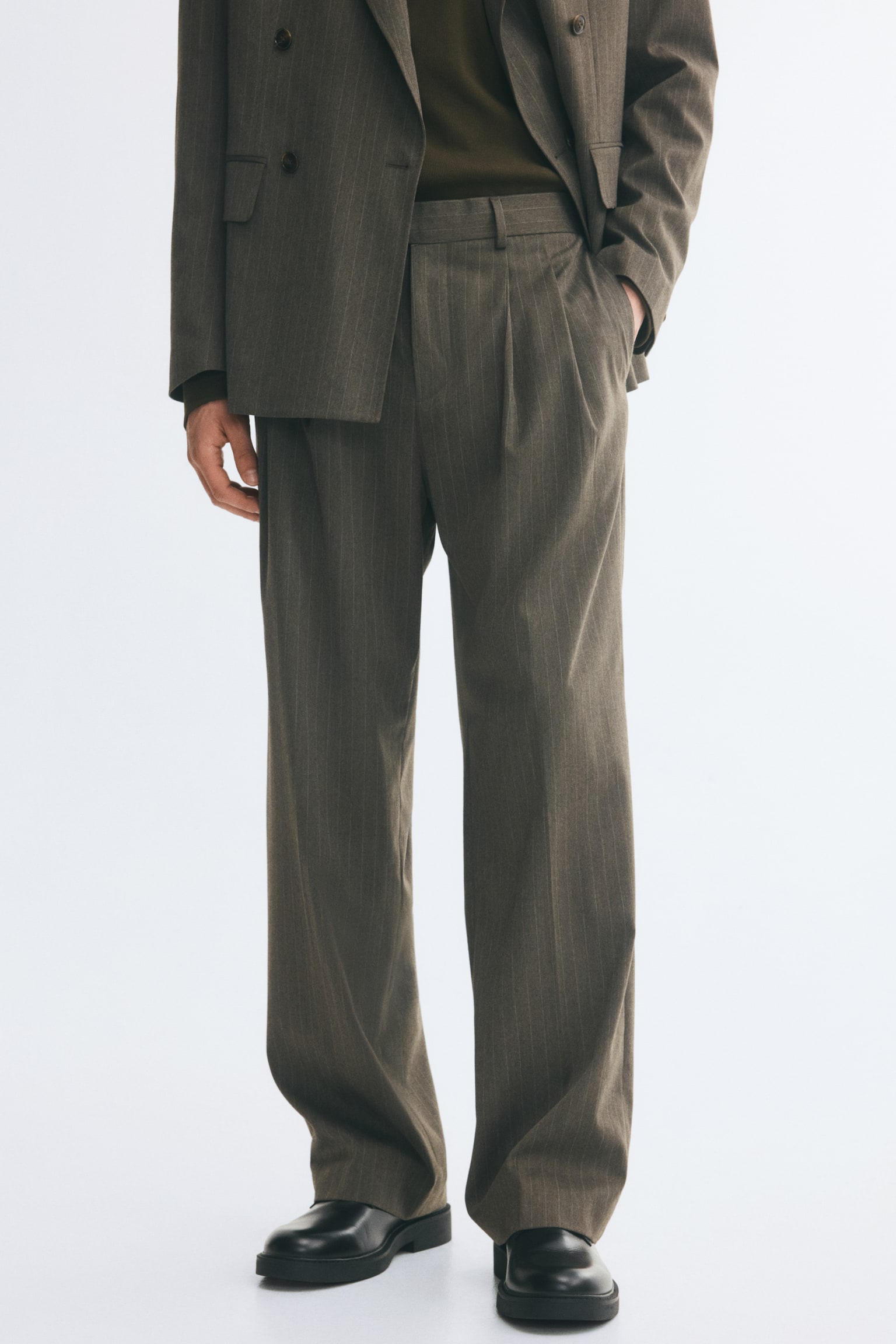 Мужские брюки H&M Loose-Fit Suit, цвет: Коричневый / Полосатый — фото 3