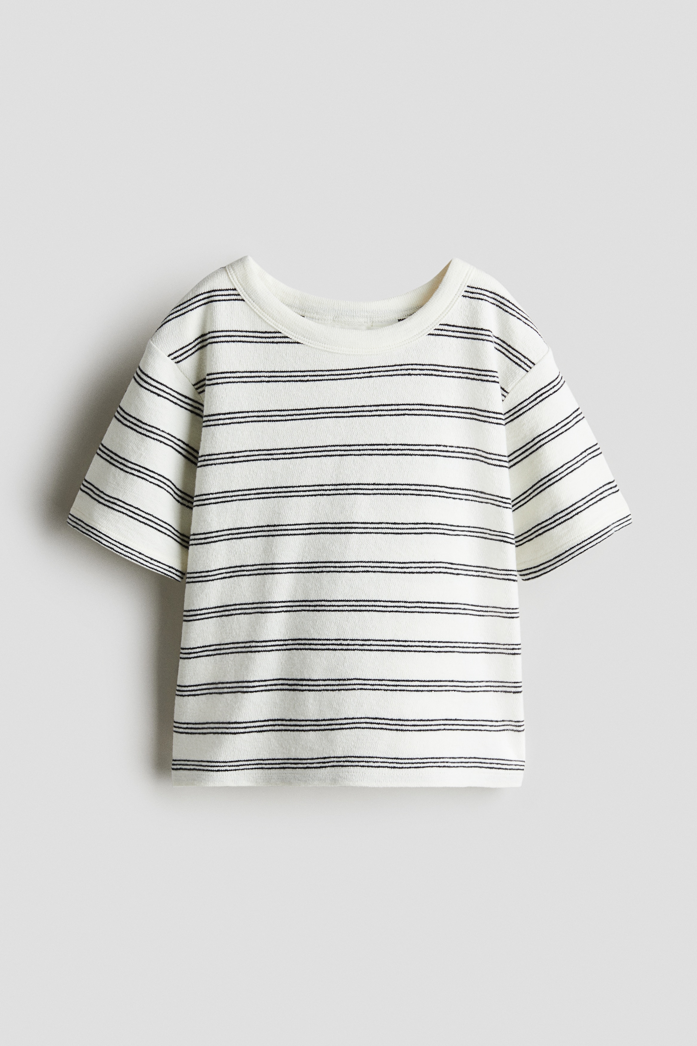 T-shirt i bomullsfrotté - Cream/Stripet/Hvit/Stripet/Lys tåkegrønn