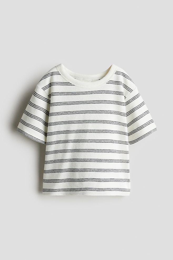 Cotton terry T-shirt - Cream/Striped - 1