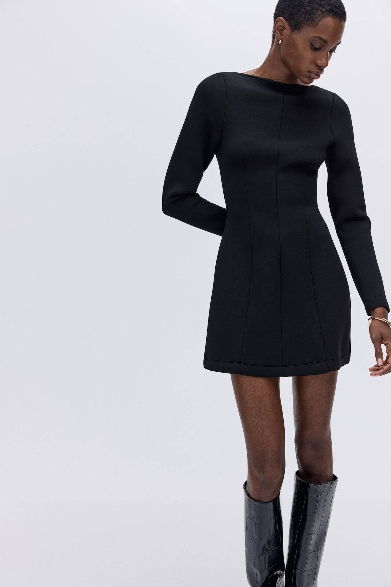 Women's Black Boat-Neck Mini Dress | H&M PH