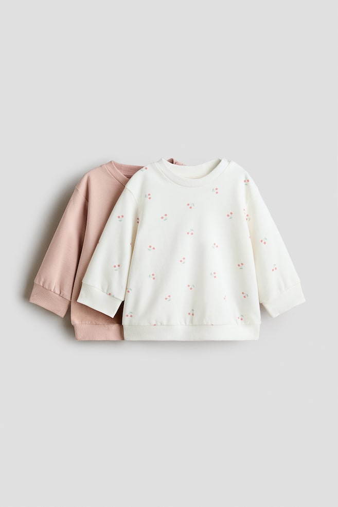 2-pack Cotton Sweatshirts - Light pink/cherries/Pink/cherries/Taupe/natural white melange/Black/light gray melange/Dusty pink/light pink/Light blue/dark blue/Navy blue/light blue/Navy blue/striped/Light beige/brown - 1
