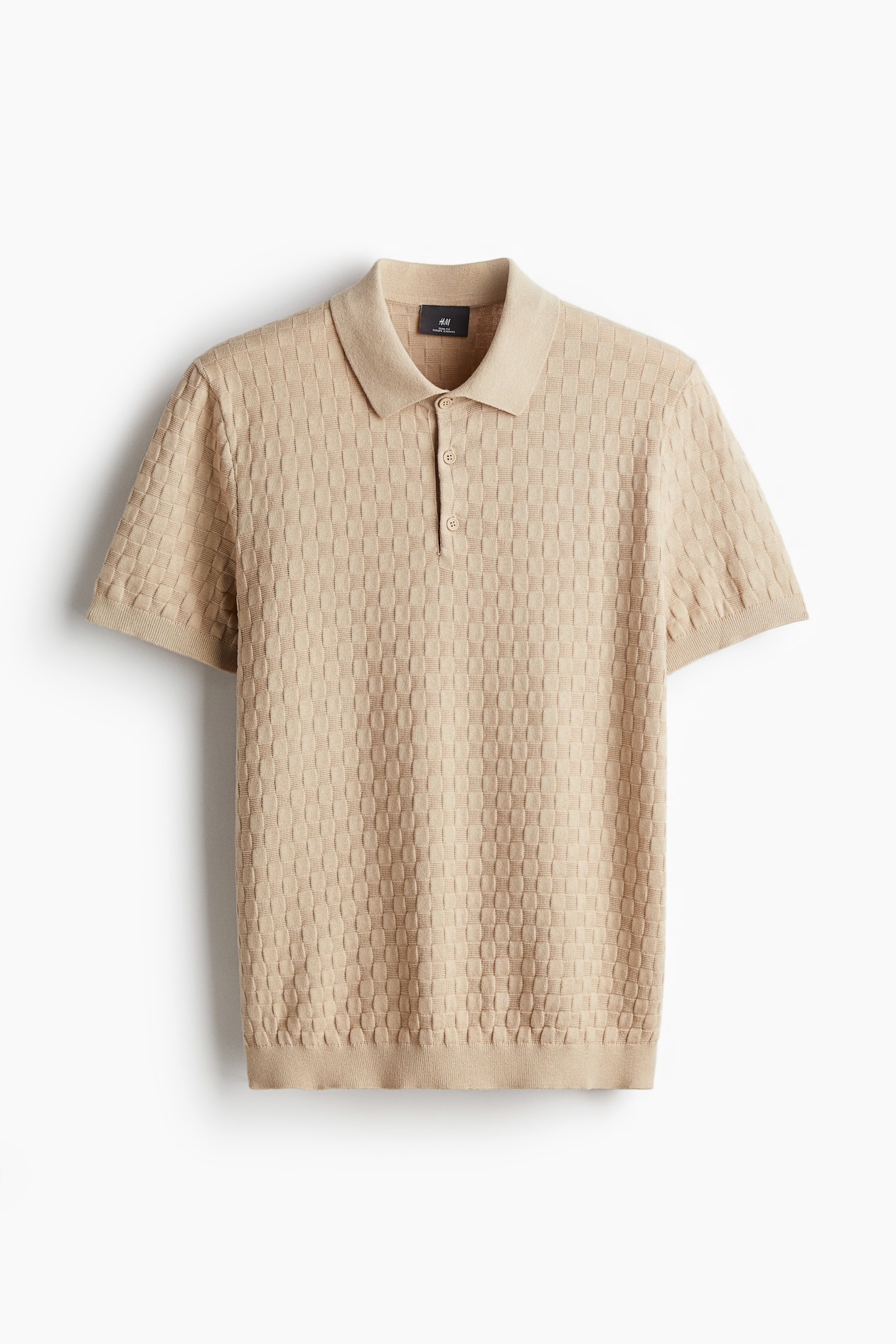 Slim Fit Textured-knit polo shirt Beige Men H&M IN