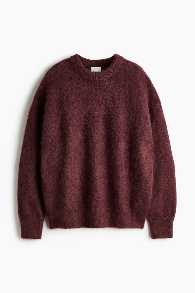 Oversized Mohair-Blend Sweater - Plum red/Light dusty blue - 1