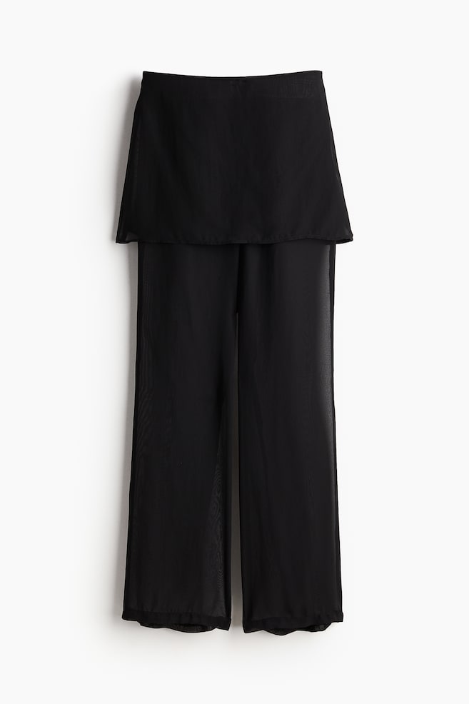 Hose mit Minirock aus Chiffon - Schwarz - 1