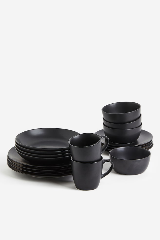 4-pack porcelain plates - Black/Light beige - 3