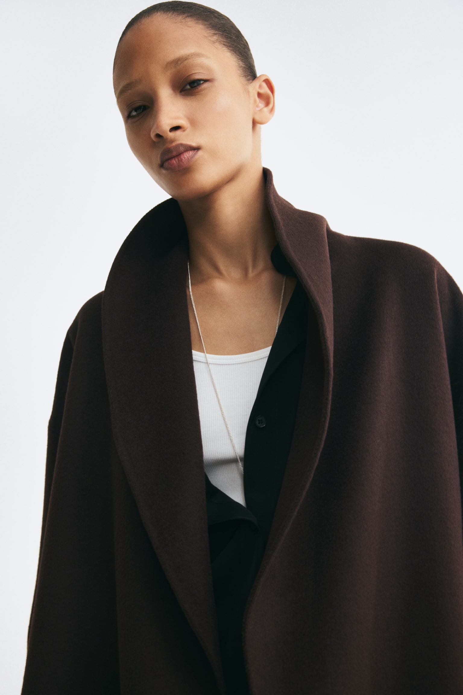 Женское пальто H&M Oversized Handmade Wool-Blend, цвет: Тёмный коричневый — фото 4