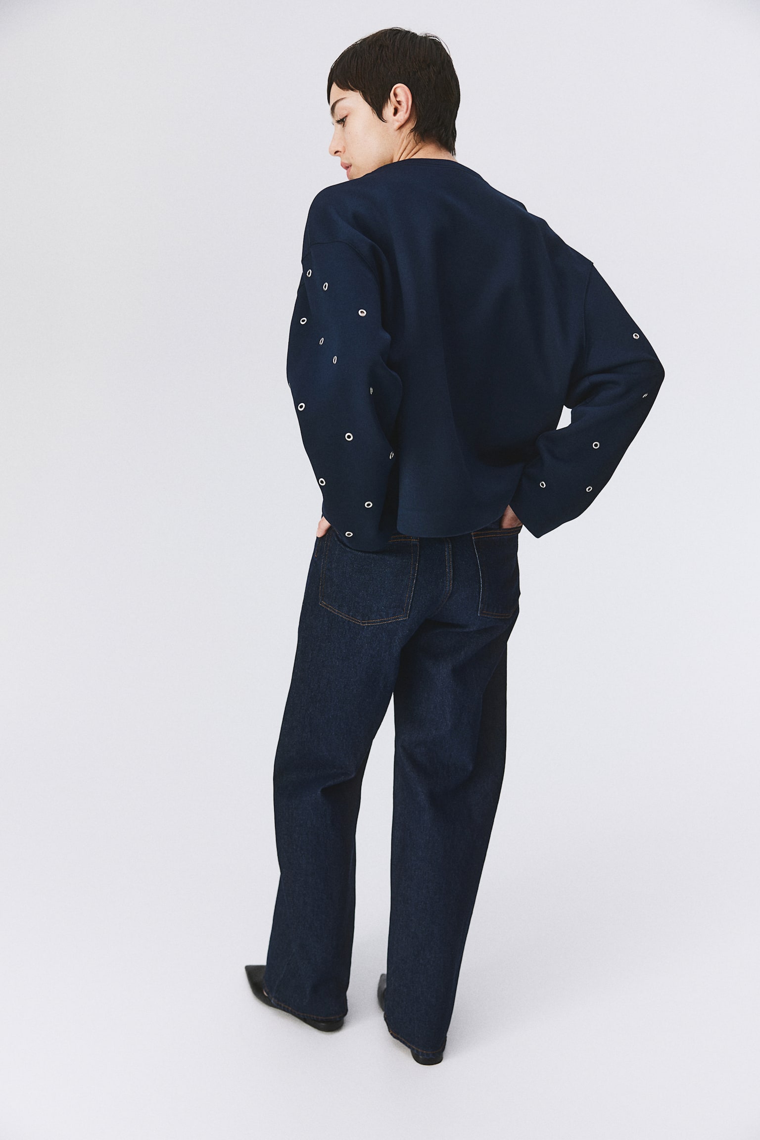 Eyelet-detail sweatshirt - Navy blue - 3