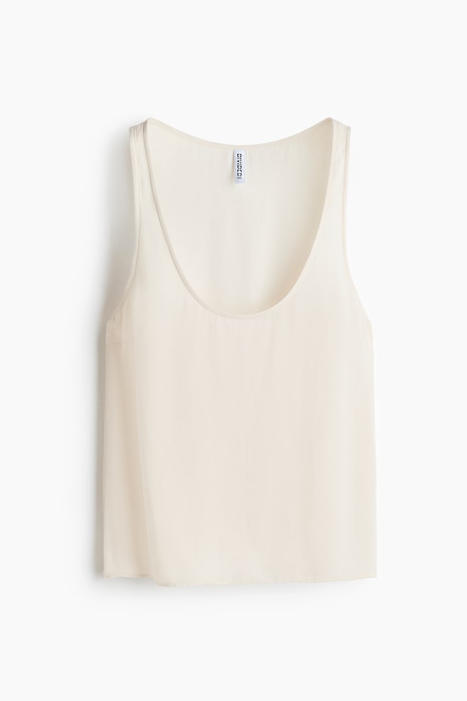 Top i chiffon med dyb udringning - Creme/Mørkebrun - 1