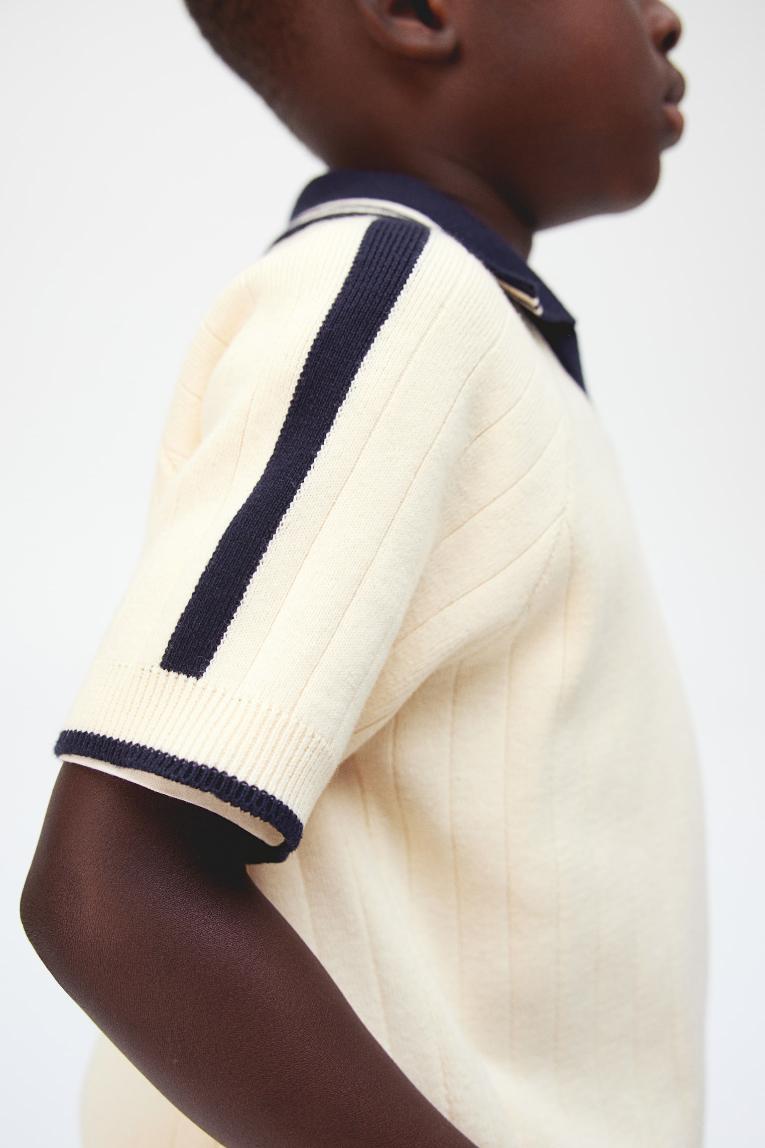 Rib-knit polo shirt - Cream/Navy blue - 4