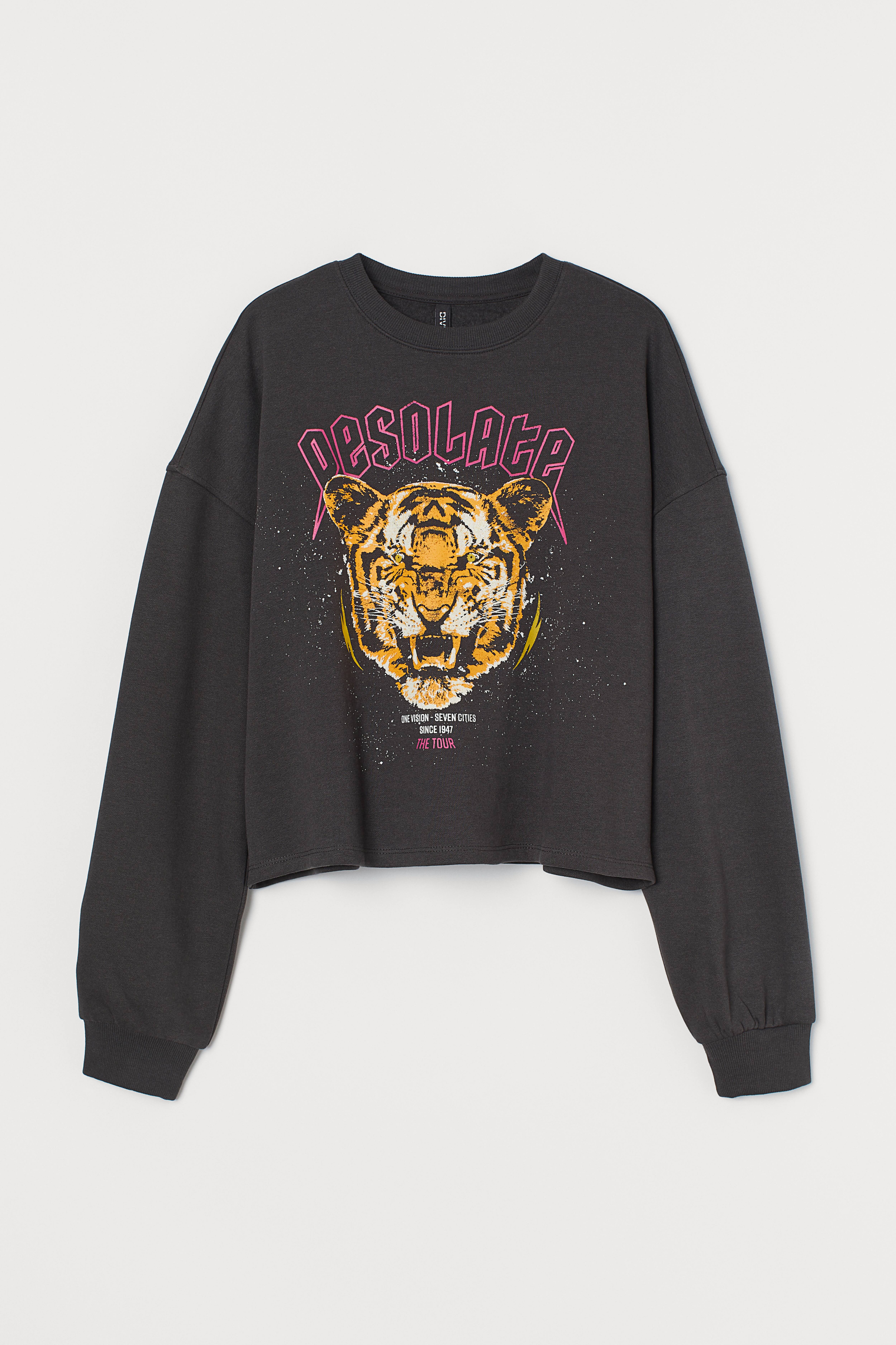 Cotton-blend Sweatshirt - Black/tiger - Ladies | H&M US