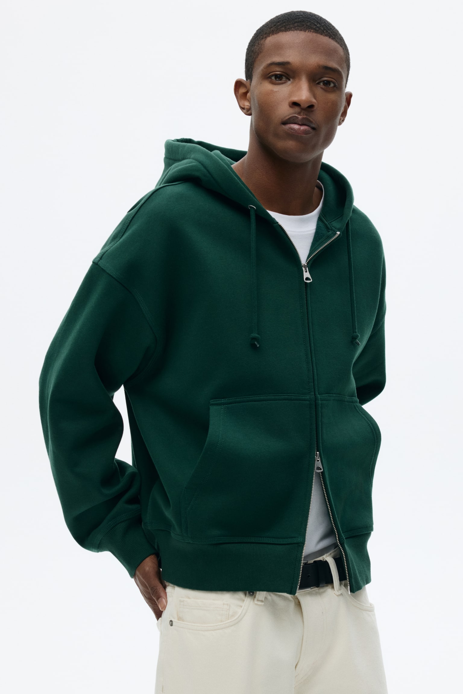 Oversized Fit Zip-through hoodie - Dark green/Light grey marl/Black/Dark beige/Burgundy/White - 2