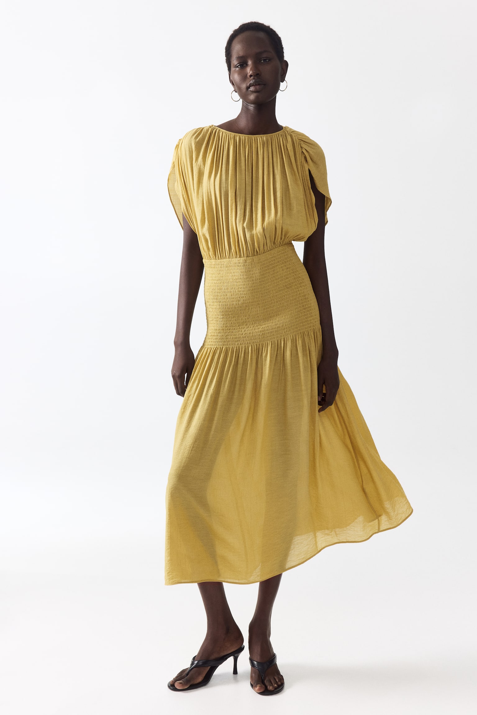 Smocked cape-detail dress - 5