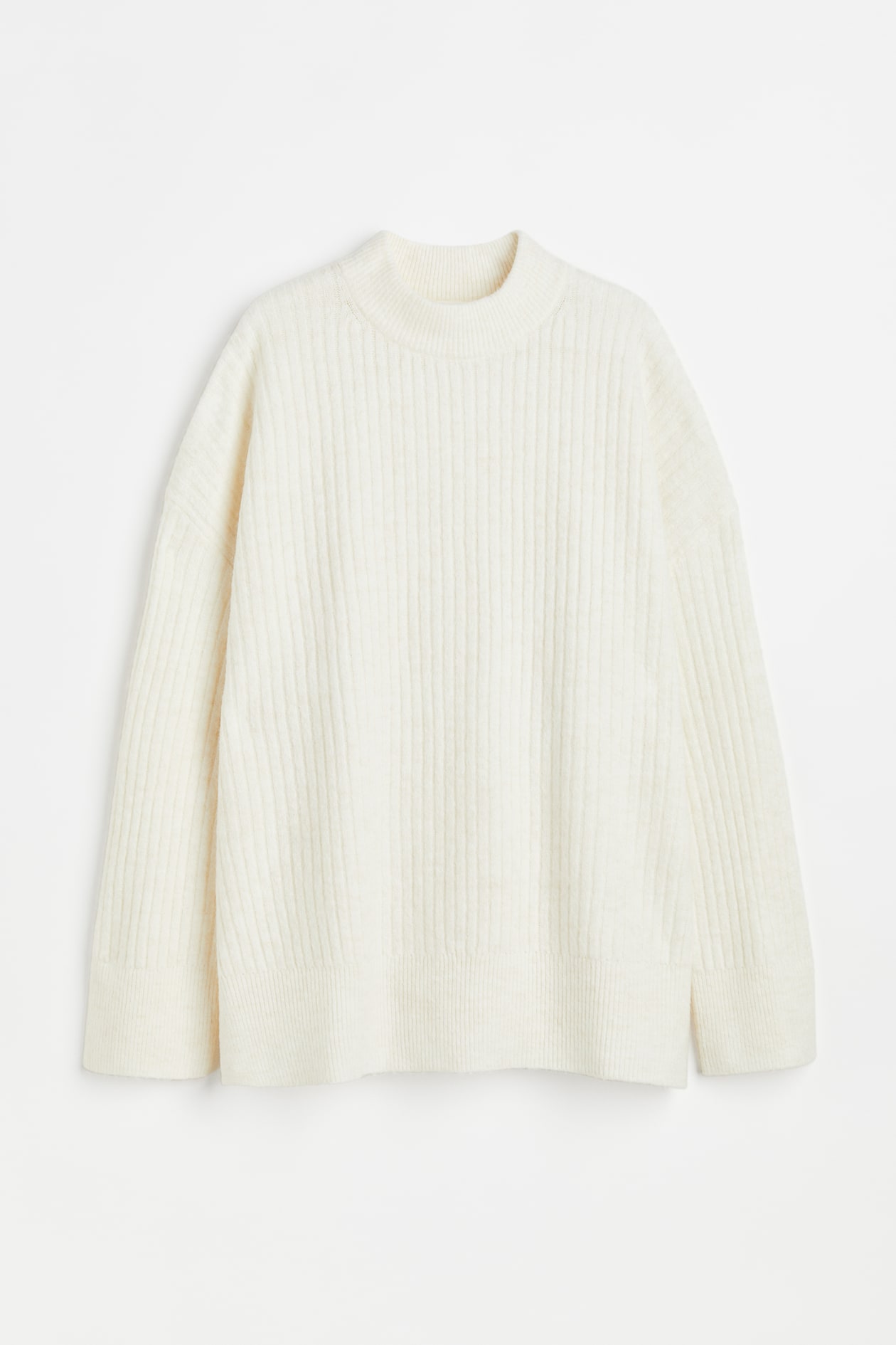 Rib-knit Sweater - Round Neck - Long sleeve - Cream - Ladies | H&M CA