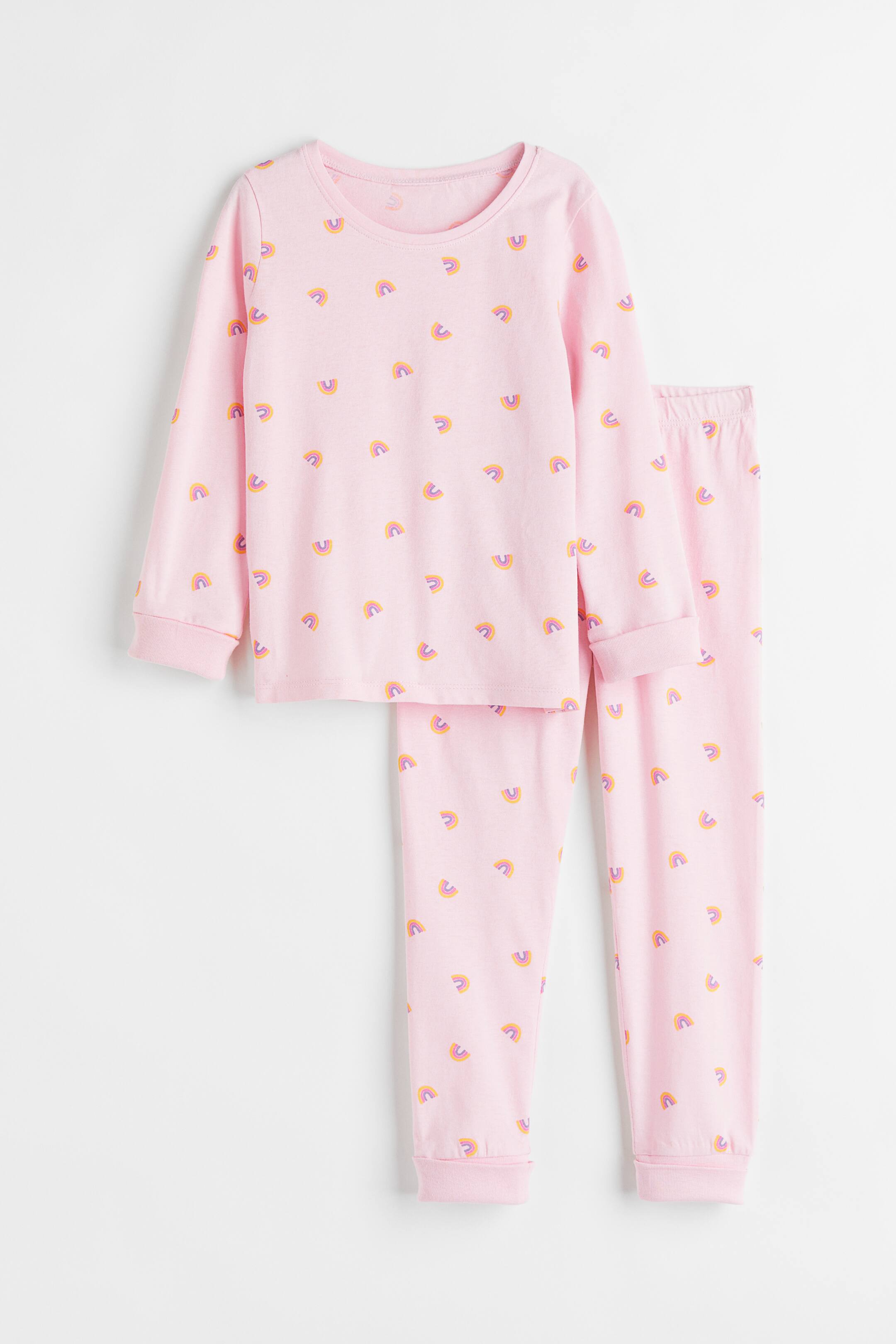 View larger image: Foldover rib-trimmed pyjamas - Light pink/Rainbows - Kids | H&M 1
